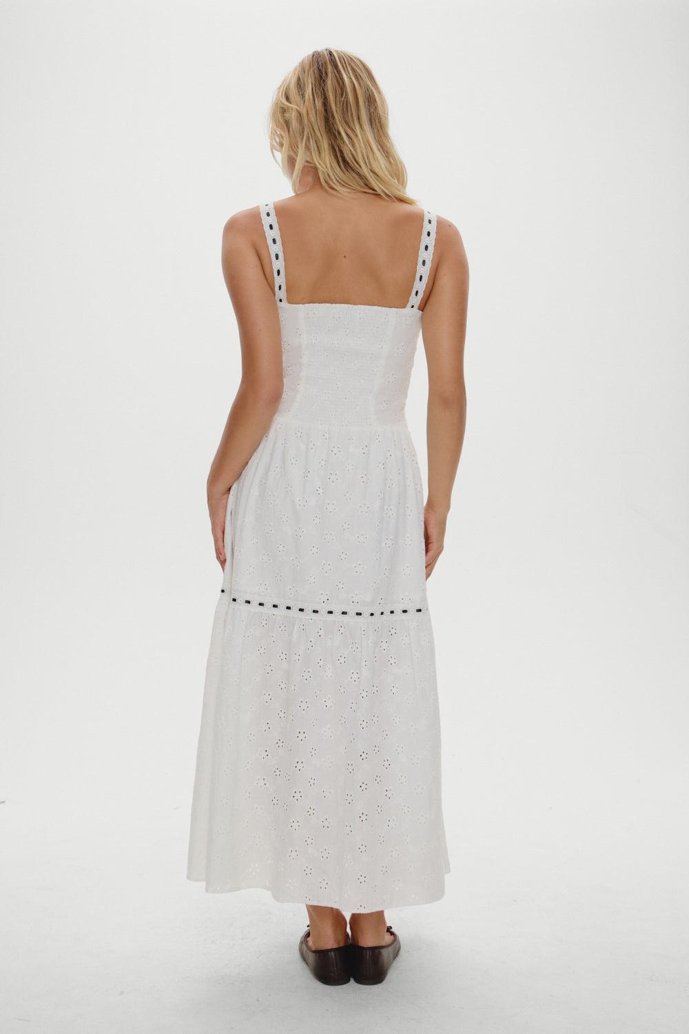 x BELLA HADID Bishop Eyelet Maxi Dress - Salt Air Eyelet Product Image