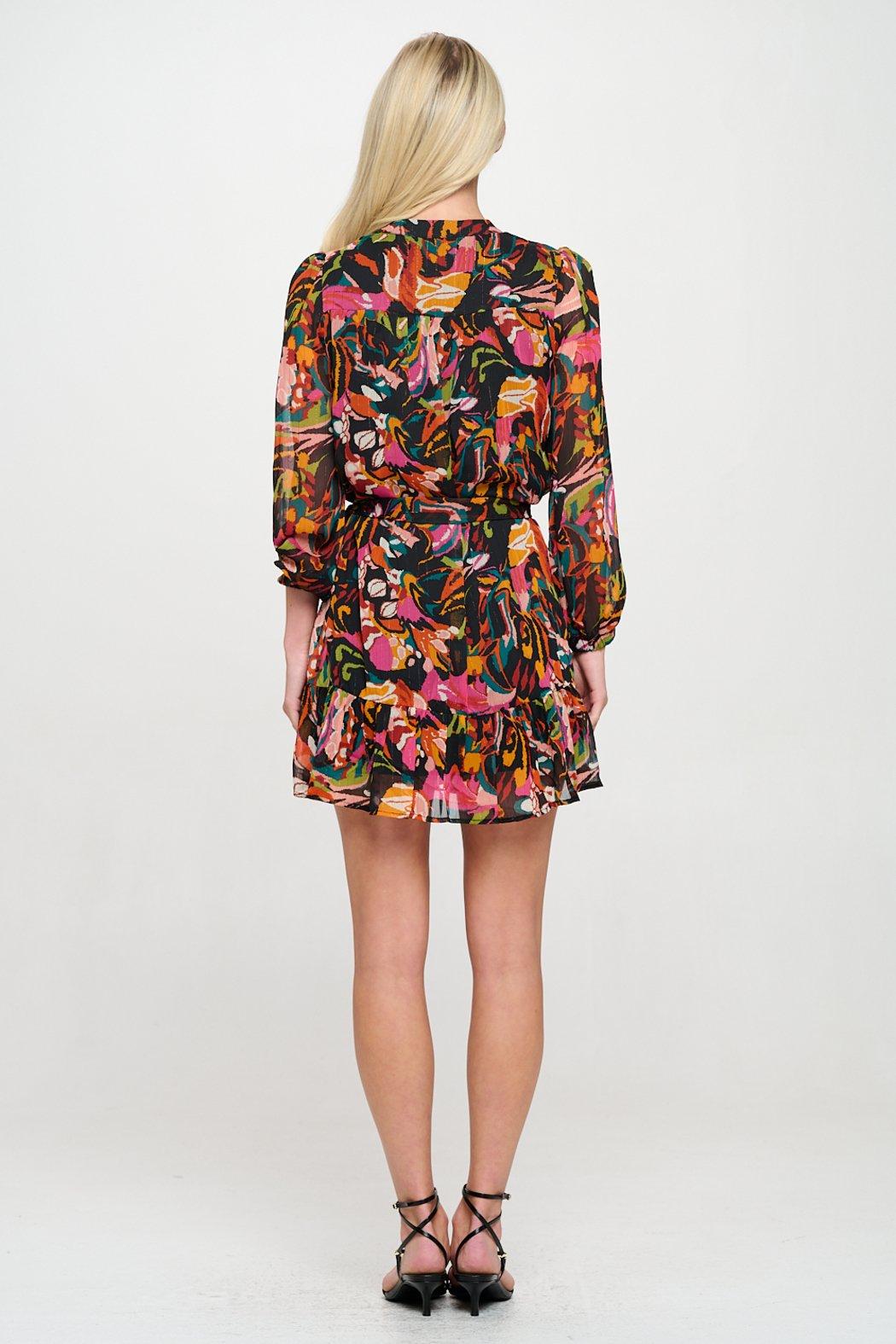 Black Ikat Long Sleeve Dress Product Image