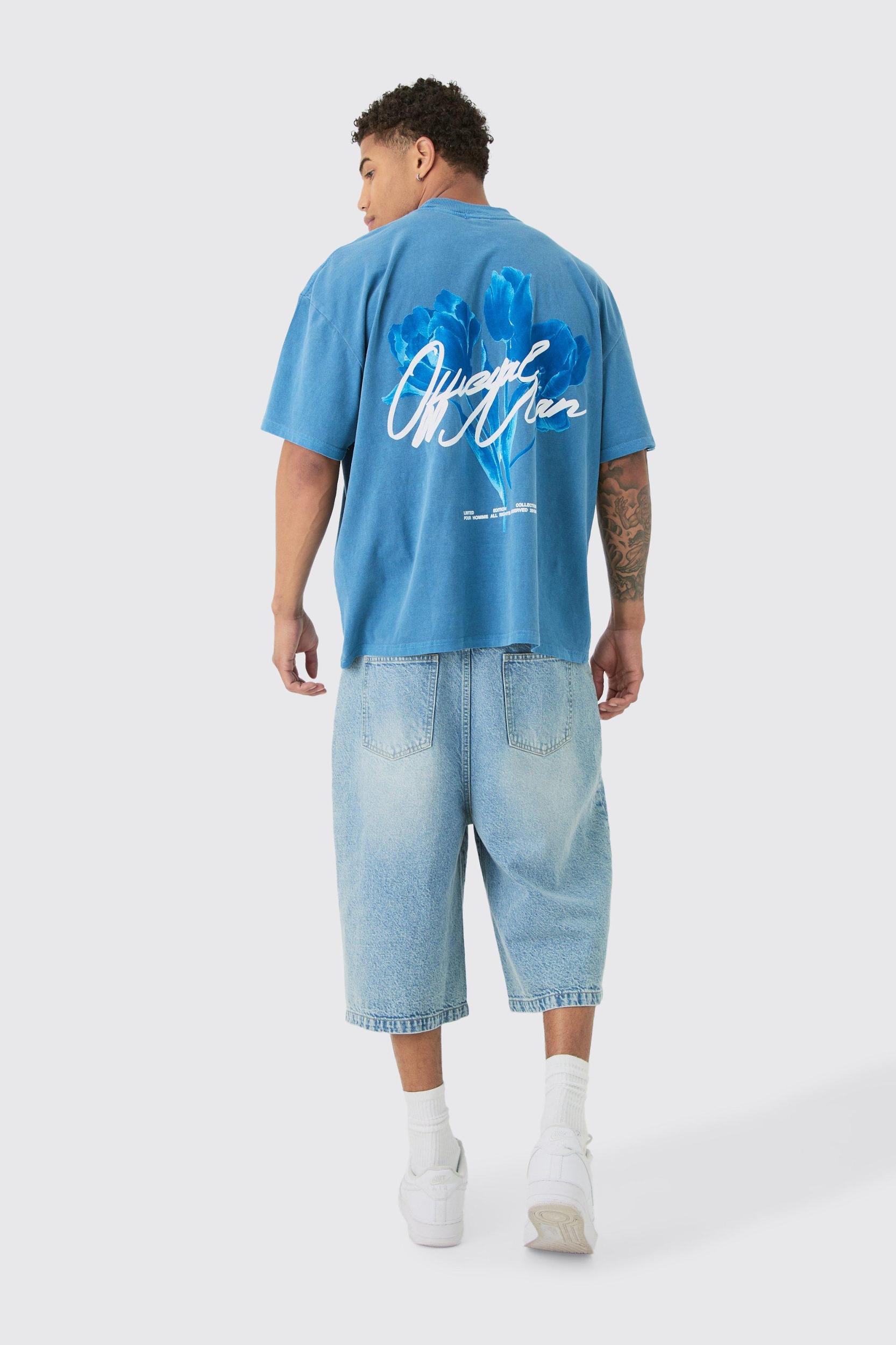 Oversized Washed Tonal Floral Print T-shirt | boohooMAN USA Product Image