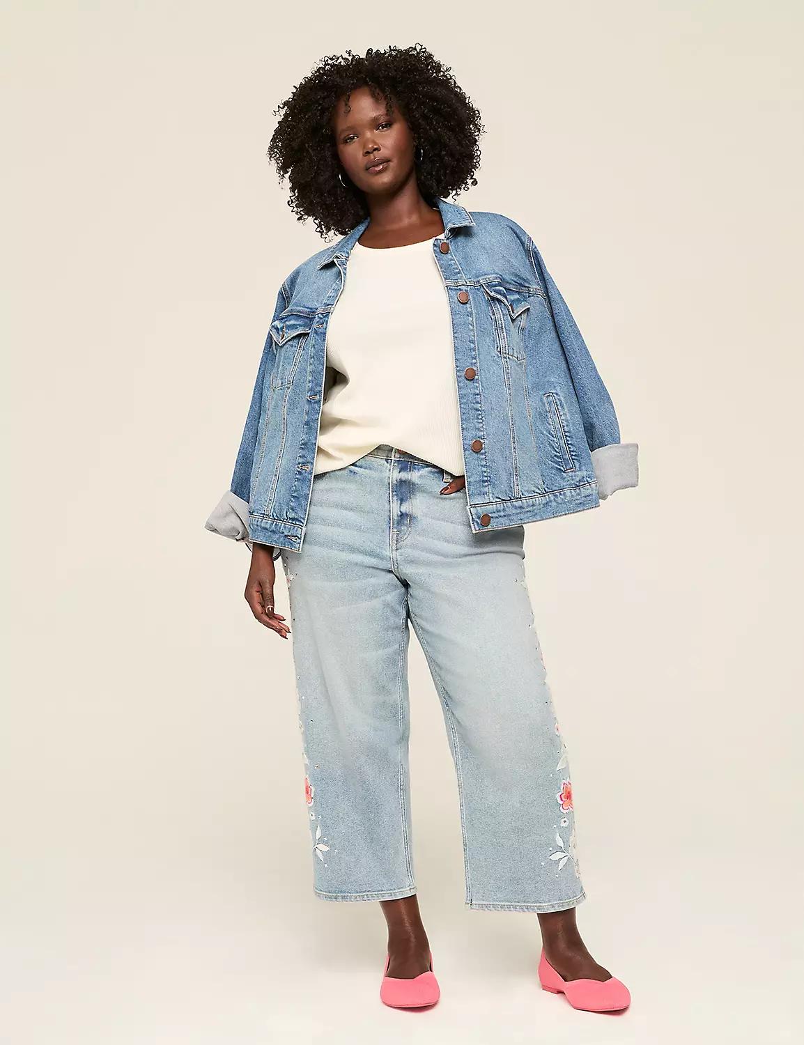 Signature Fit Straight Leg Crop Jean - Embroidery & Rhinestone Product Image