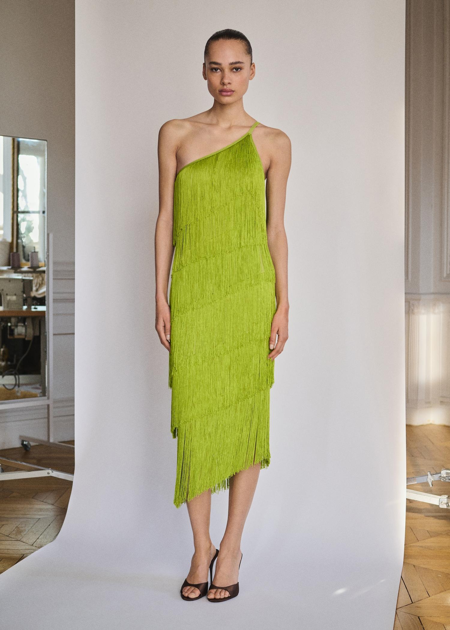 Asymmetrical fringed midi-dress - Women | MANGO USA Product Image