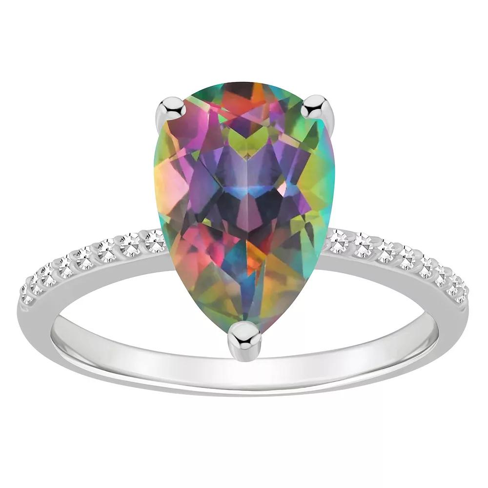 Alyson Layne Sterling Silver Pear Shape Mystic Topaz 1/10 Carat T.W. Diamond Ring, Women's, Size: 6 Product Image