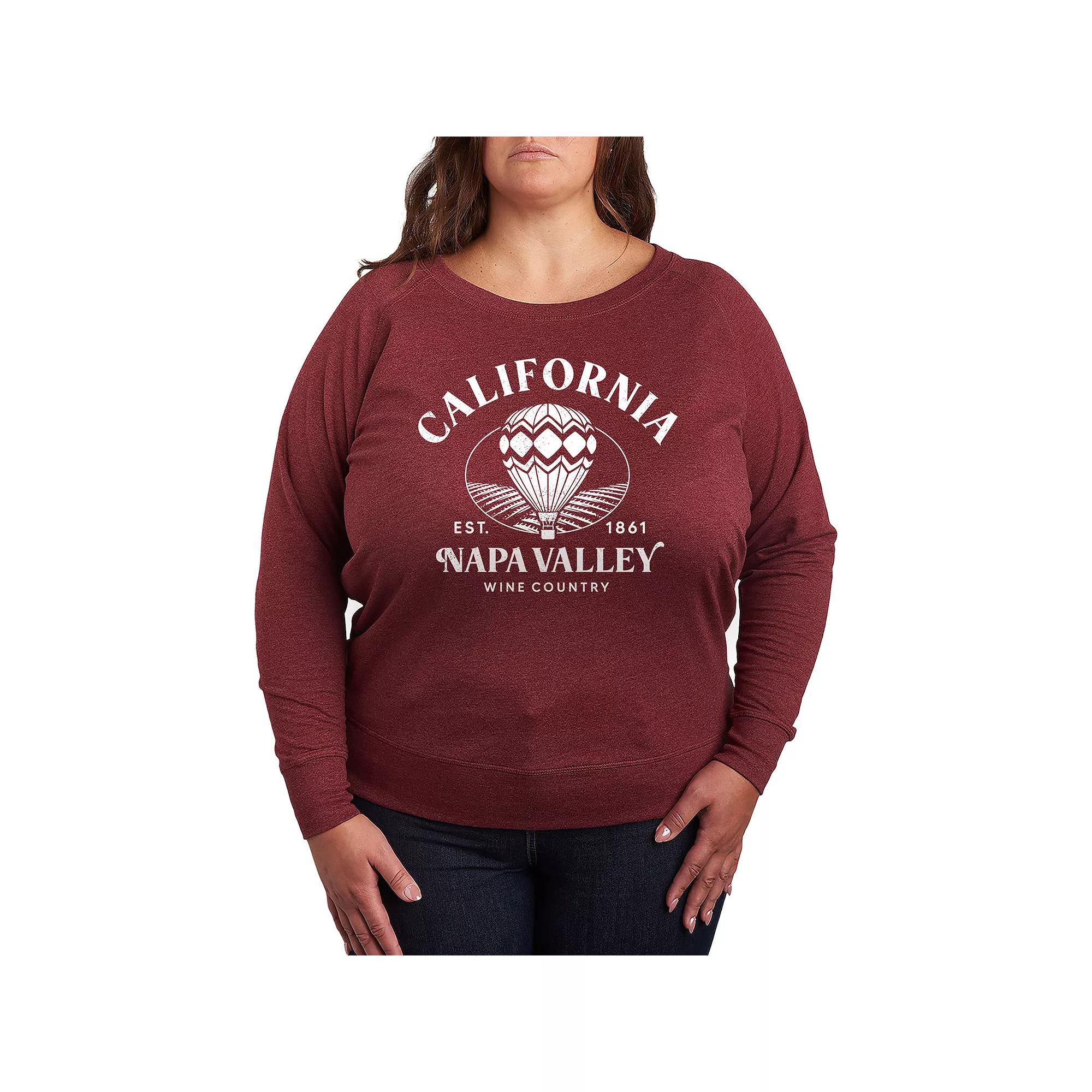Plus Size California Napa Valley French Terry Long Sleeve Tee, Women's, Size: 4XL, Grey Maroon Product Image