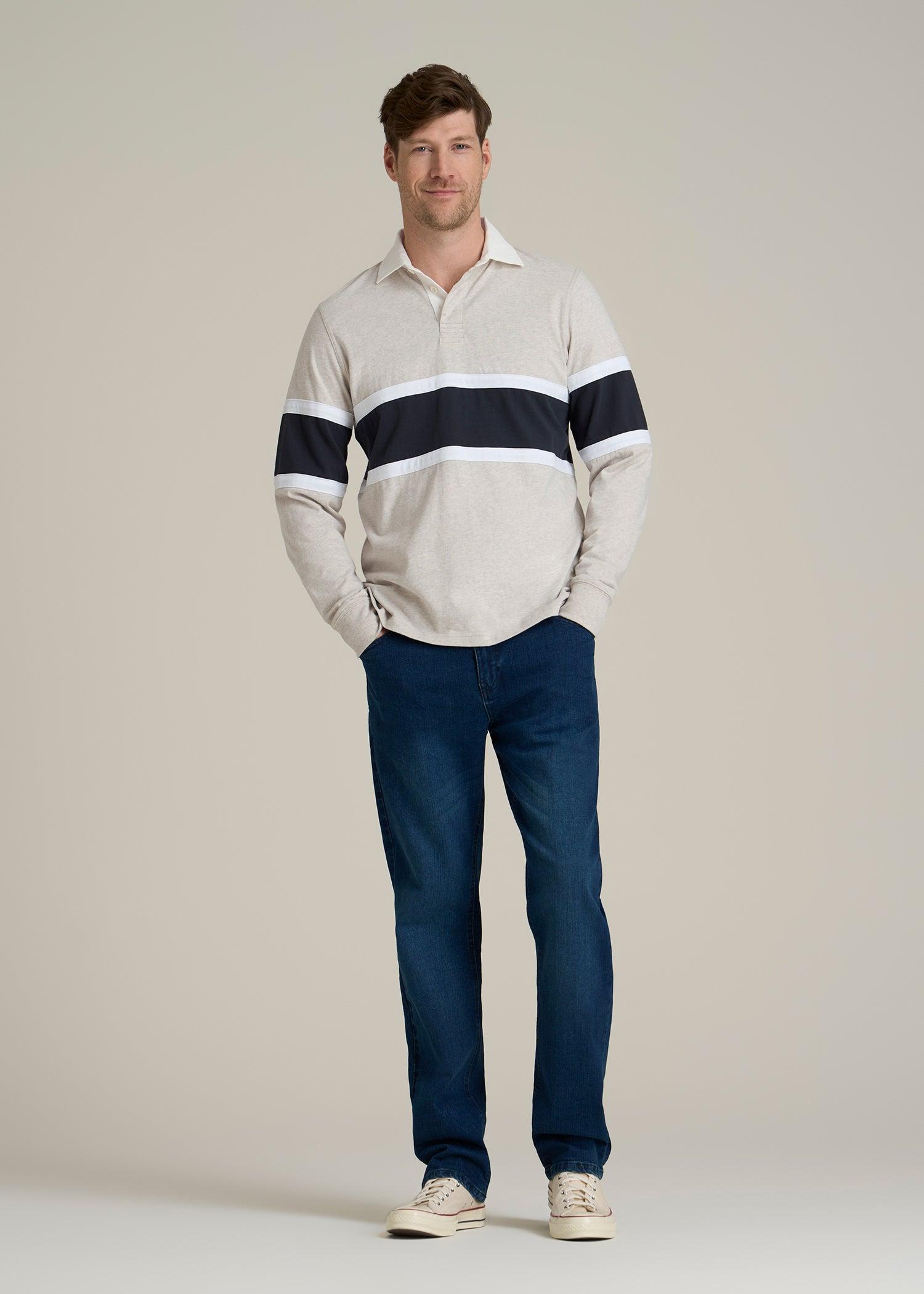 Rugby Long Sleeve Shirt for Tall Men in Oatmeal Heather Multi Male Product Image