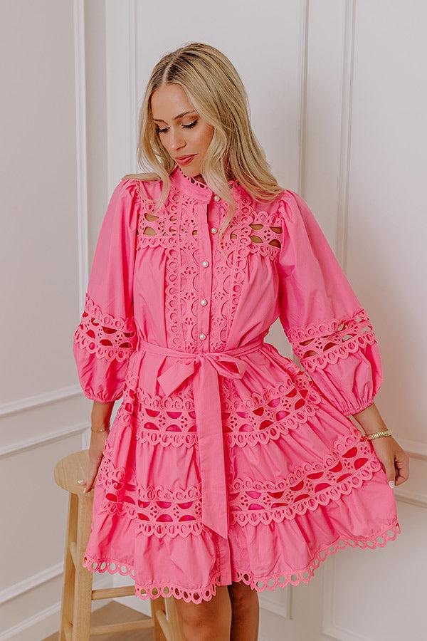 Tea Time Embroidered Mini Dress in Bubblegum Pink Product Image