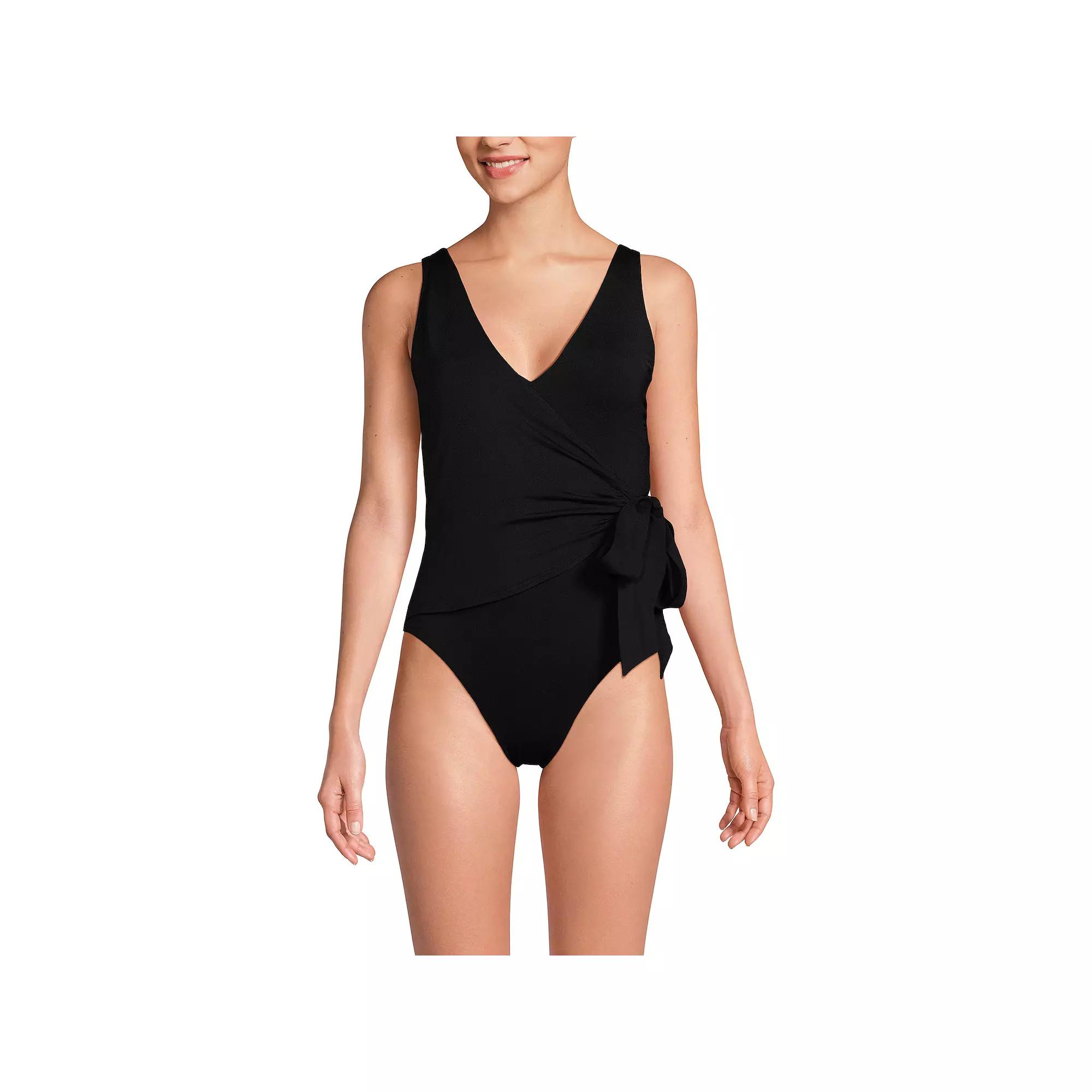 Women's Lands' End Side Tie Wrap High Leg One-Piece Swimsuit,  Product Image