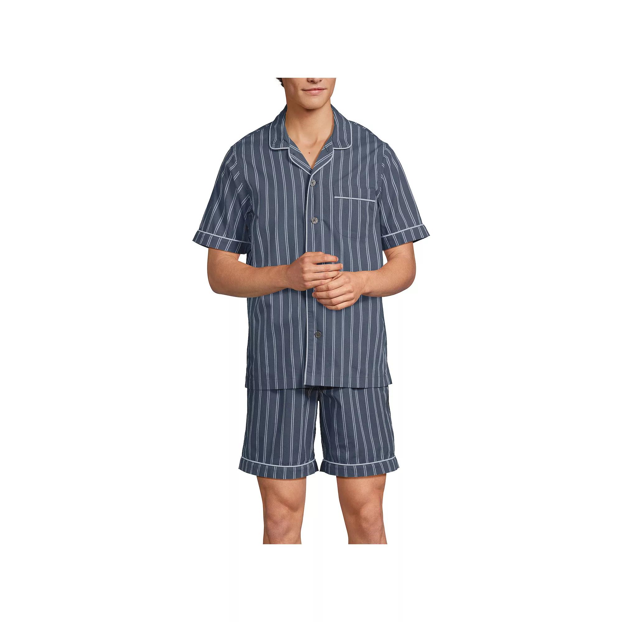 Men's Lands' End Essential Short Sleeve Top & Shorts Pajama Set, Size: Large, Egret White Stripe Product Image