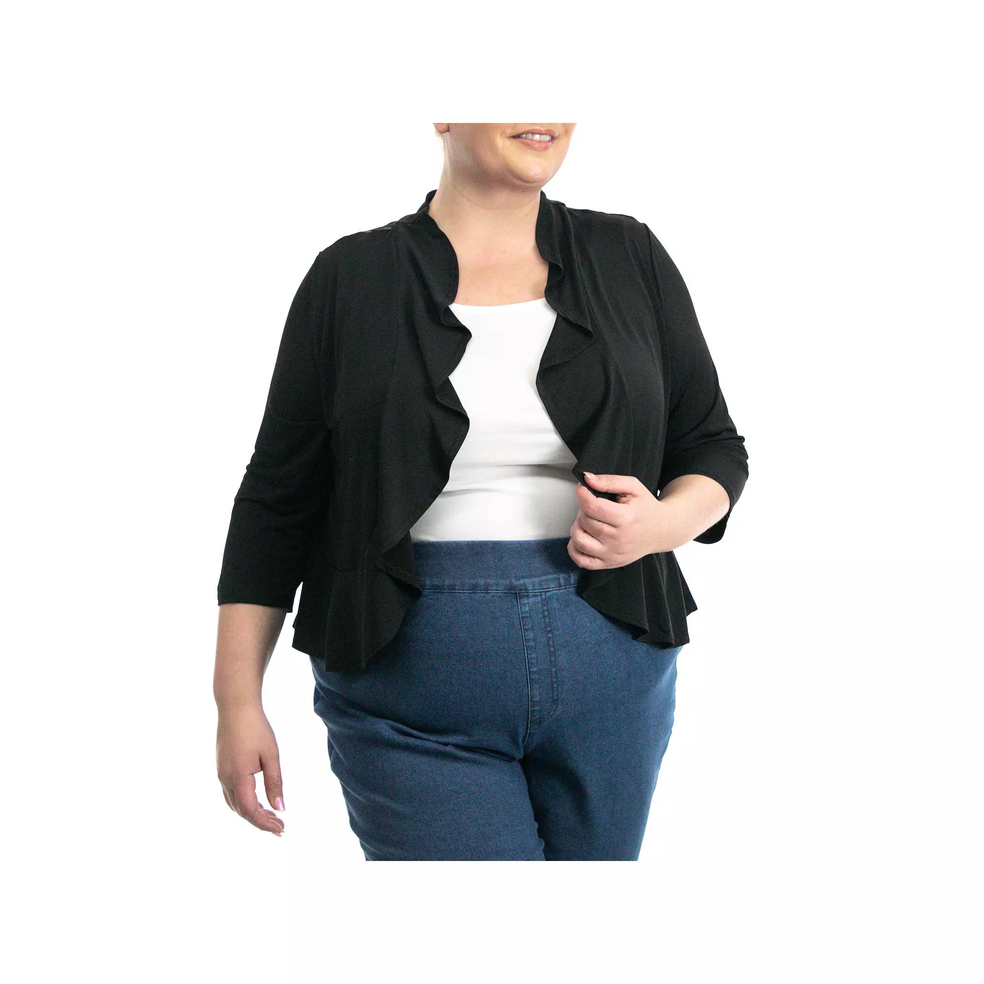 Plus Size Nina Leonard Ruffle Bolero, Women's, Size: 2XL, Black Product Image