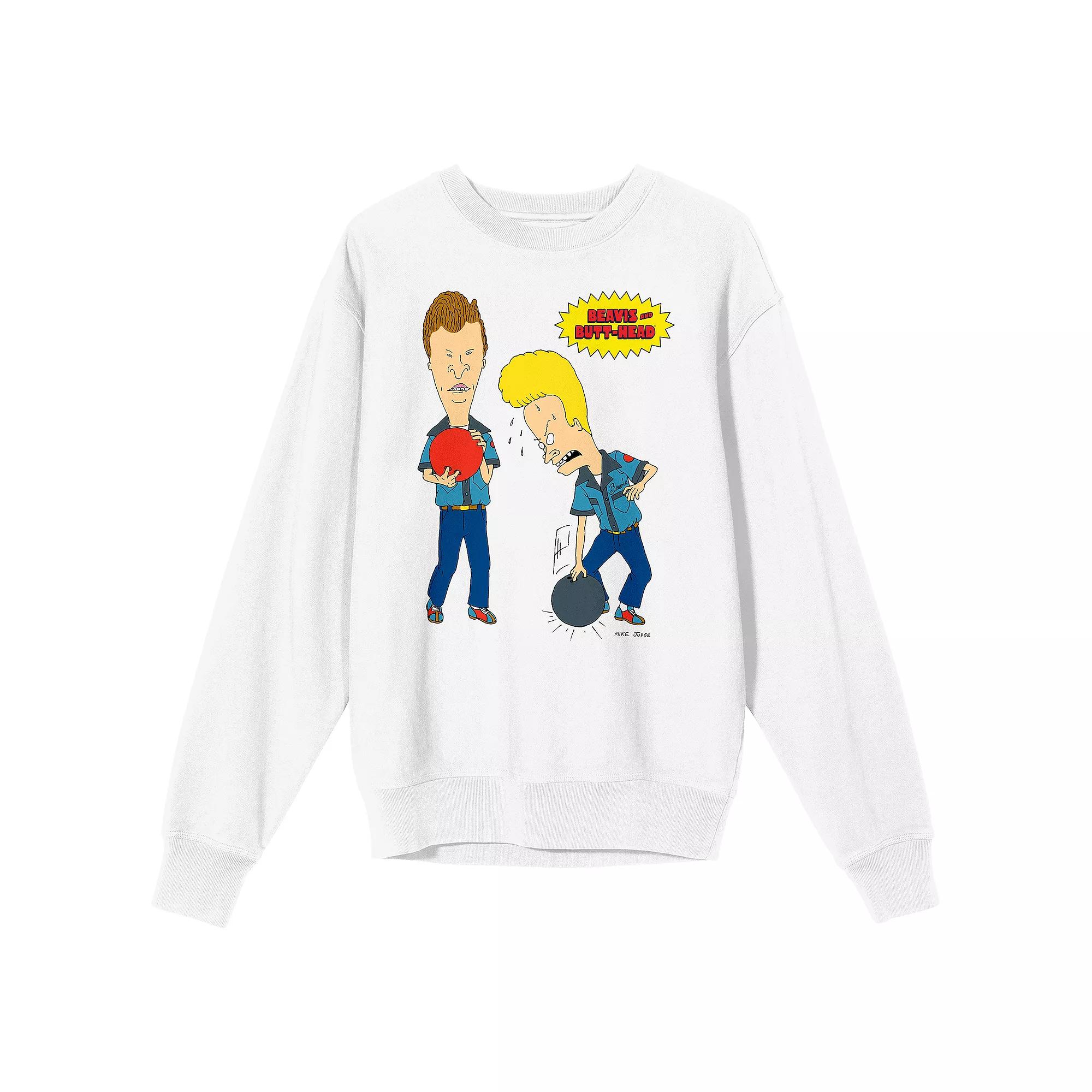 Men's Beavis & Butthead Bowling Long Sleeve Graphic Tee, Size: Small, White Product Image