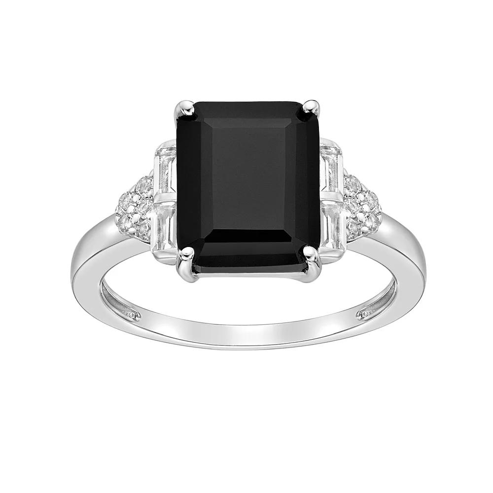 Gemminded Sterling Silver Baguette Cut Onyx & White Topaz Ring, Women's, Size: 8 Product Image