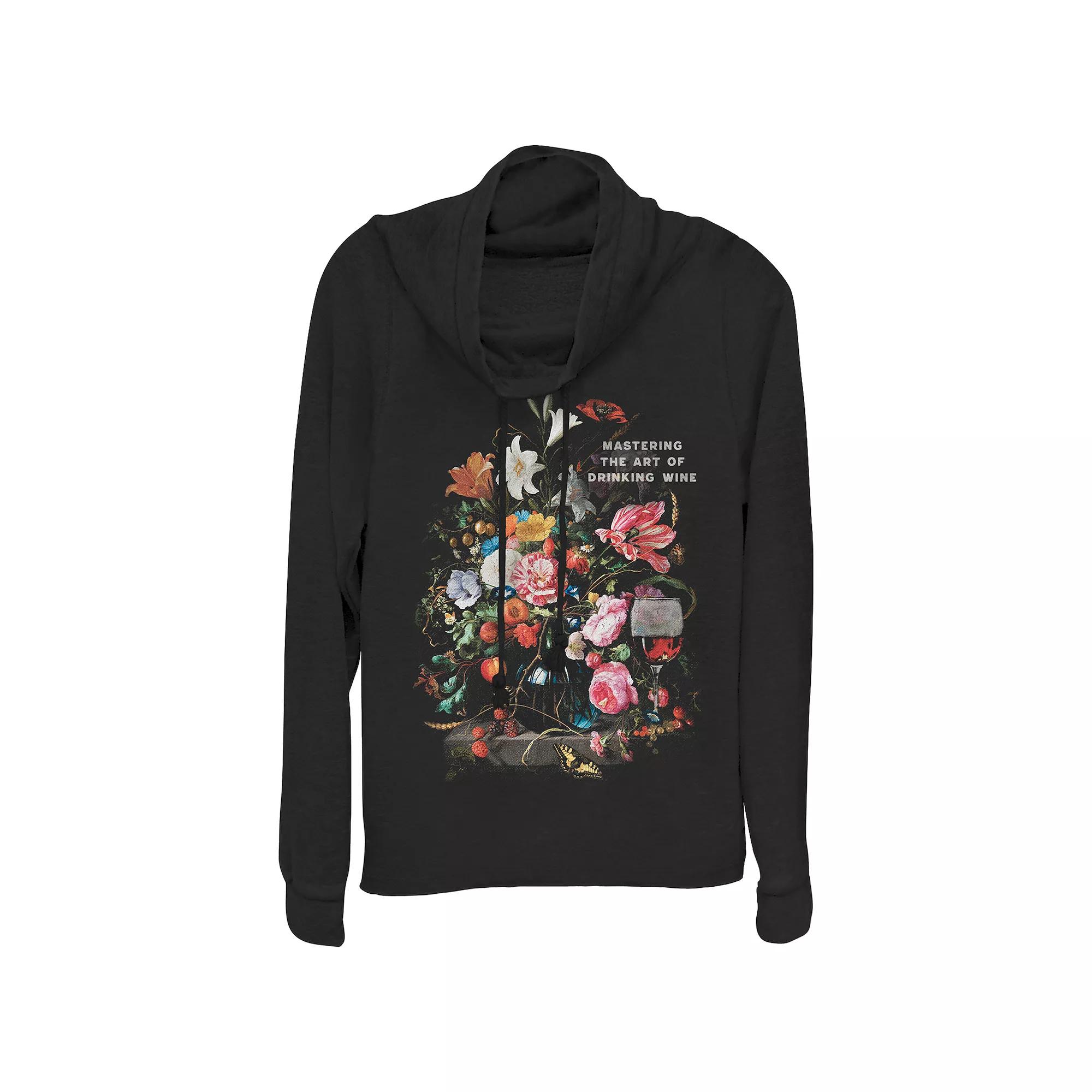 Women's Mastering The Art Of Drinking Wine Cowlneck Graphic Lightweight Long Sleeve,  Product Image