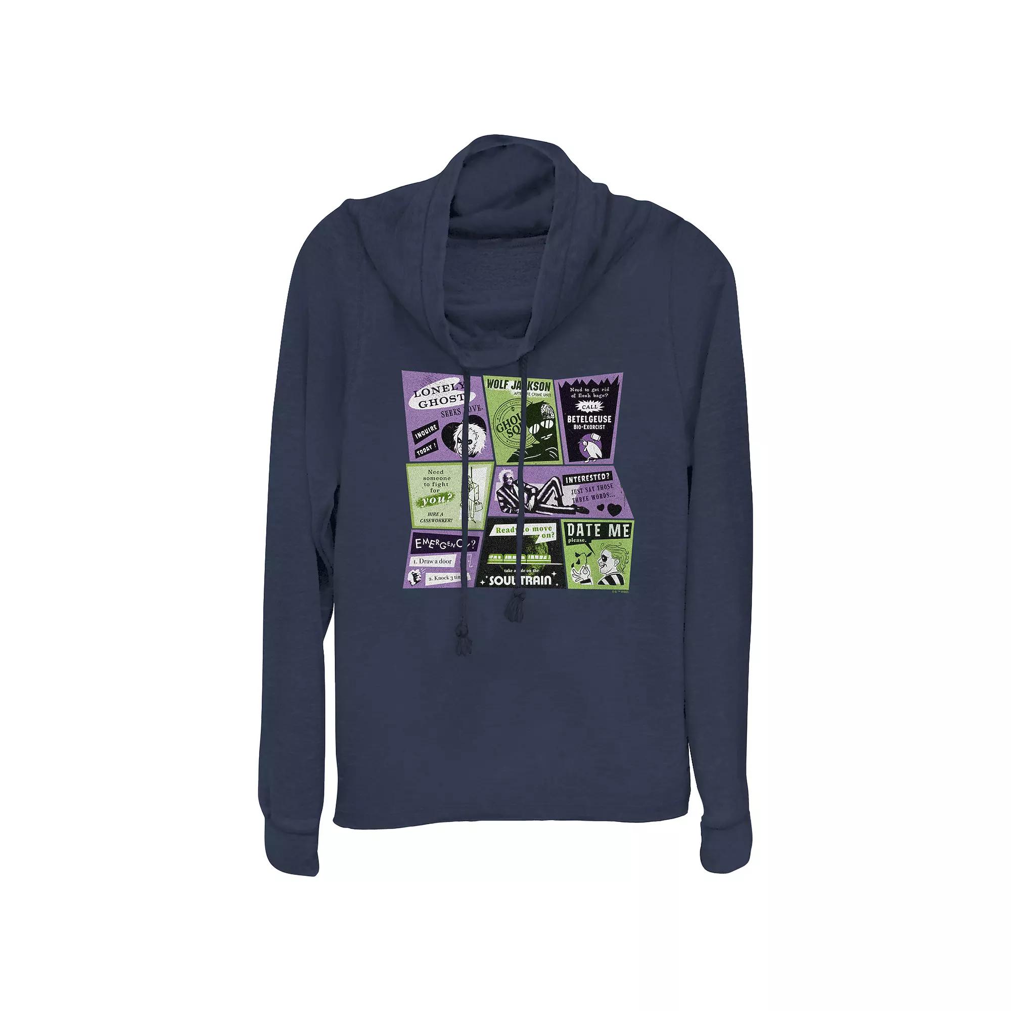 Juniors' Beetlejuice 2 Classified Ads Cowlneck Graphic Lightweight Long Sleeve, Girl's,  Product Image