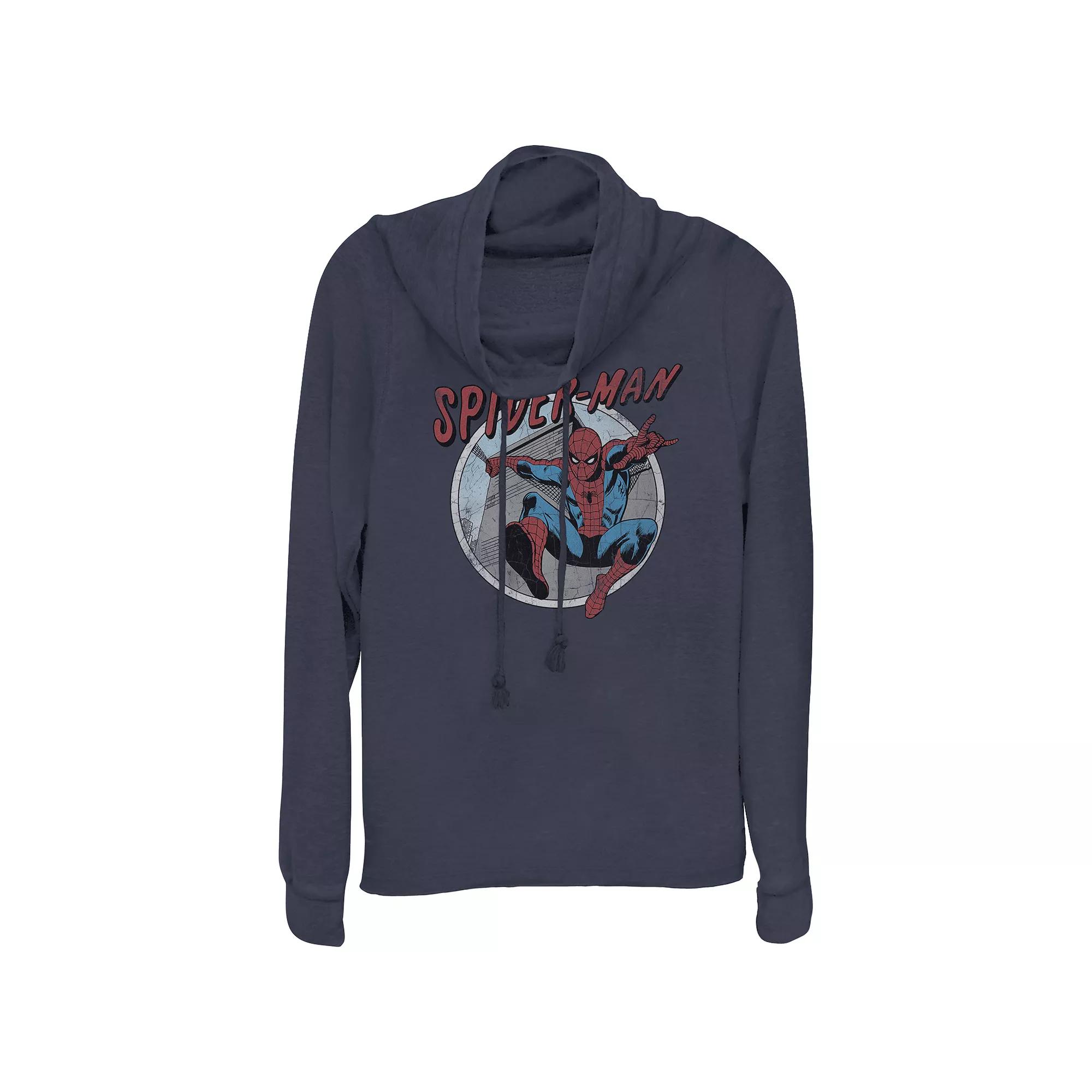 Juniors' Spider-Man Retro Stamp Cowlneck Graphic Lightweight Long Sleeve, Girl's,  Product Image