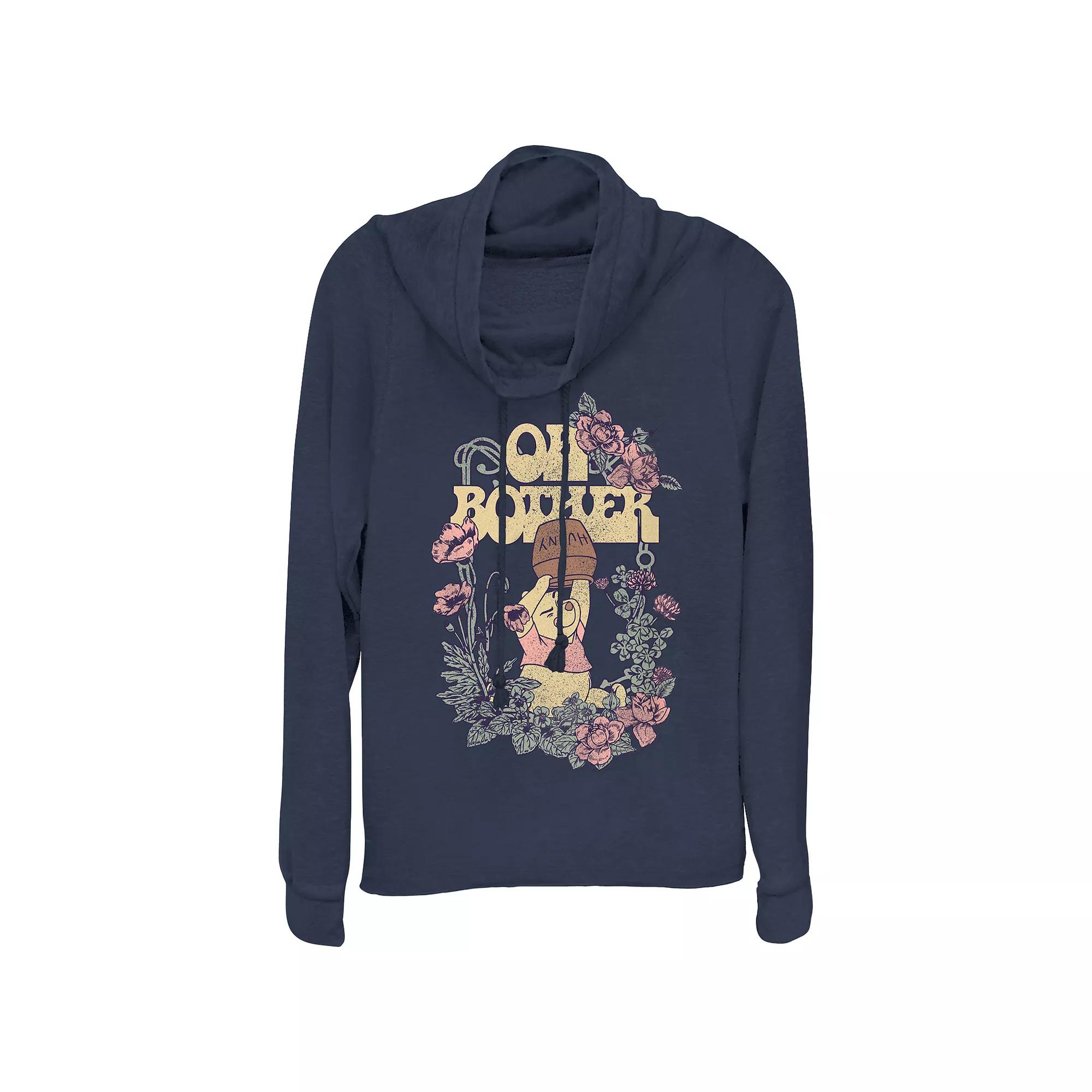 Disney's Winnie The Pooh Oh, Bother Flower Frame Women's Cowlneck Graphic Lightweight Long Sleeve, Girl's, Size: XS, Blue Product Image