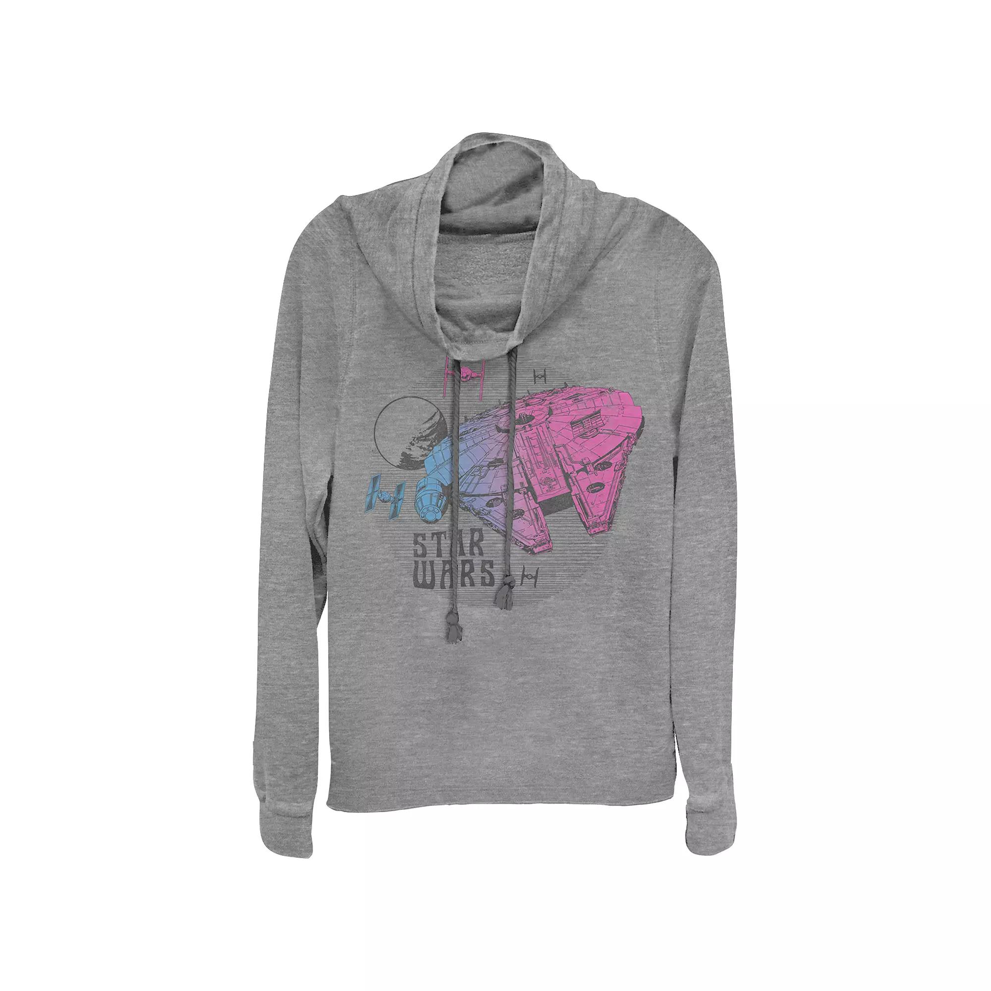 Juniors' Star Wars Gradient Millennium Falcon Cowlneck Graphic Lightweight Long Sleeve, Girl's,  Product Image