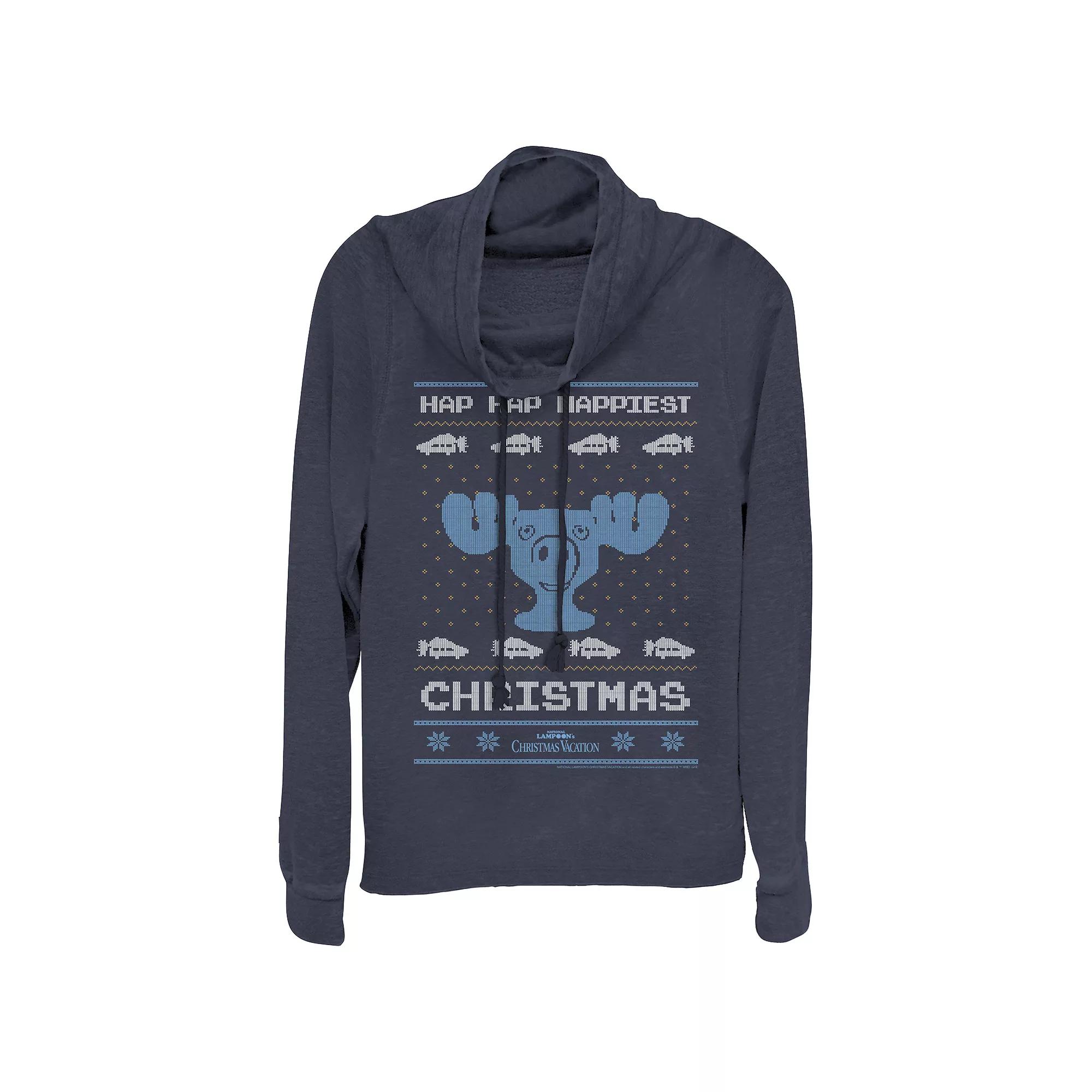 Women's Plus Christmas Vacation Happiest Christmas Cowlneck Graphic Lightweight Long Sleeve, Girl's, Size: 3XL, Blue Product Image