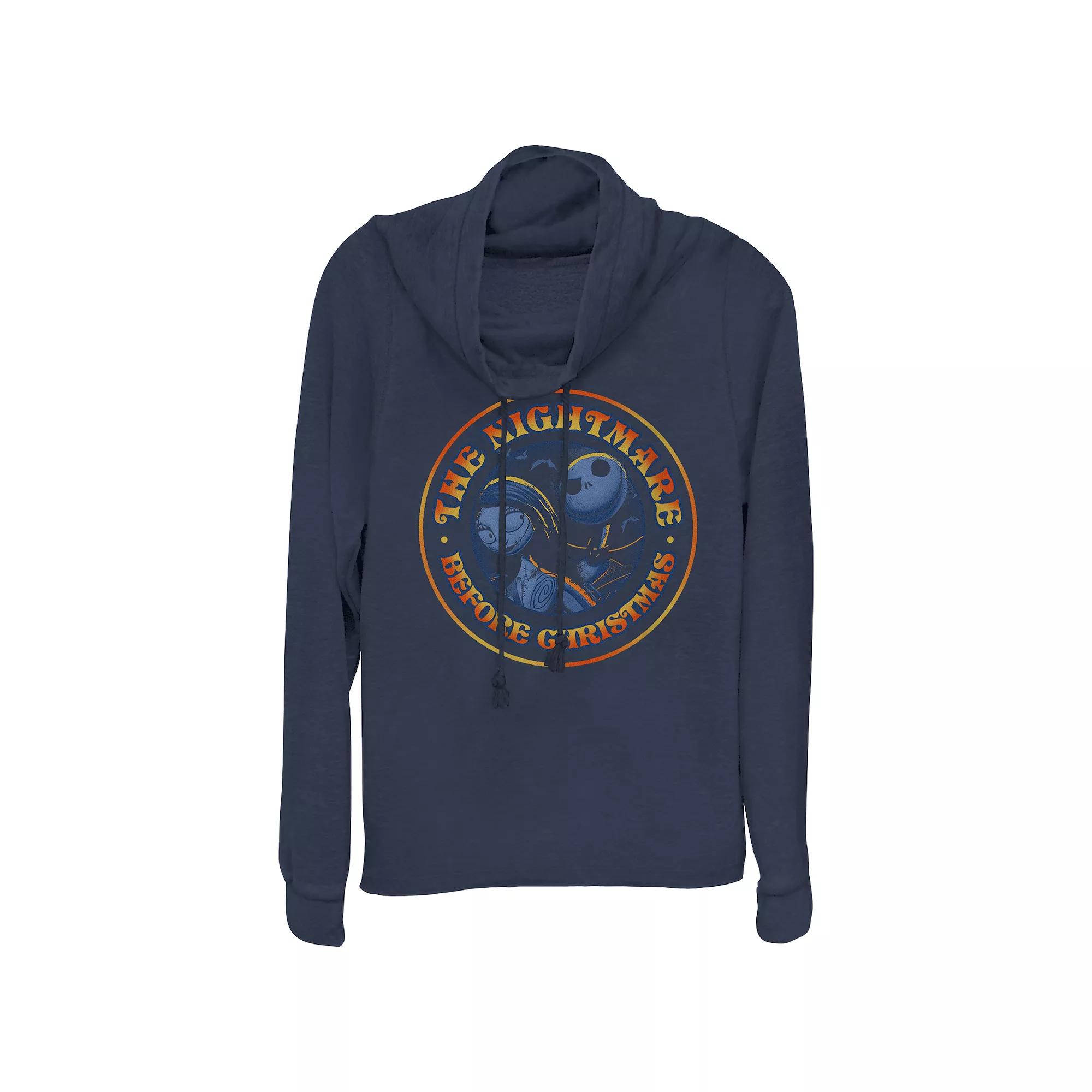 Disney's The Nightmare Before Christmas Jack Skellington And Sally Stamp Plus Size Cowlneck Graphic Lightweight Long Sleeve, Women's, Size: 2XL, Blue Product Image