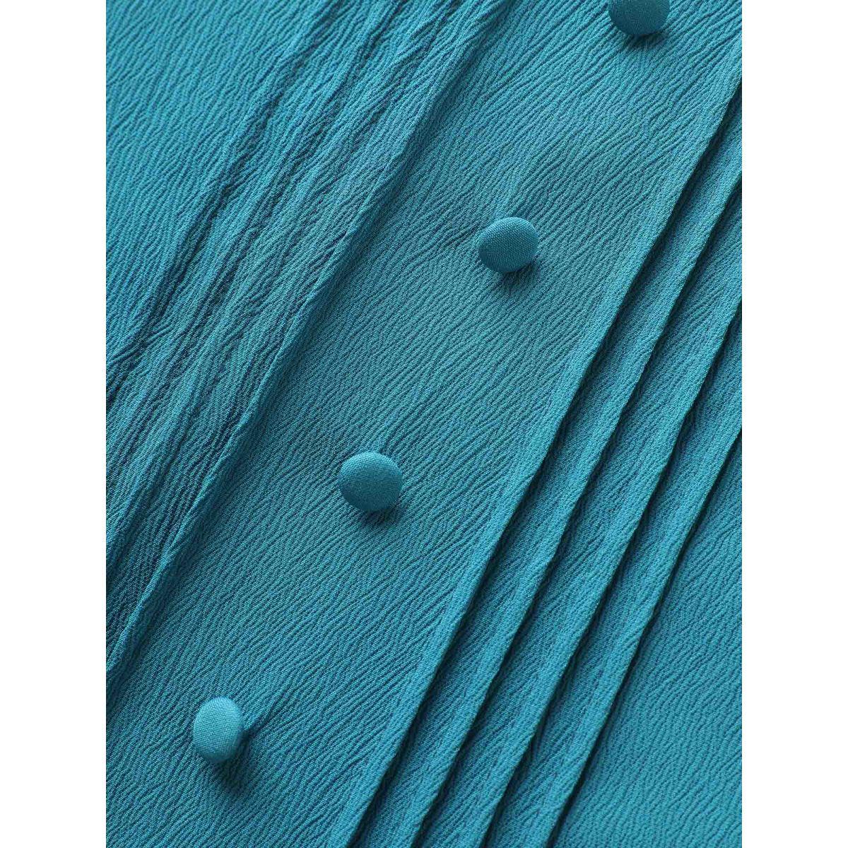 Plus Size Cerulean V Neck Button Detail Pleated Split Hem Blouse Women Casual Short sleeve V-neck Everyday Blouses BloomChic 30/6X Product Image