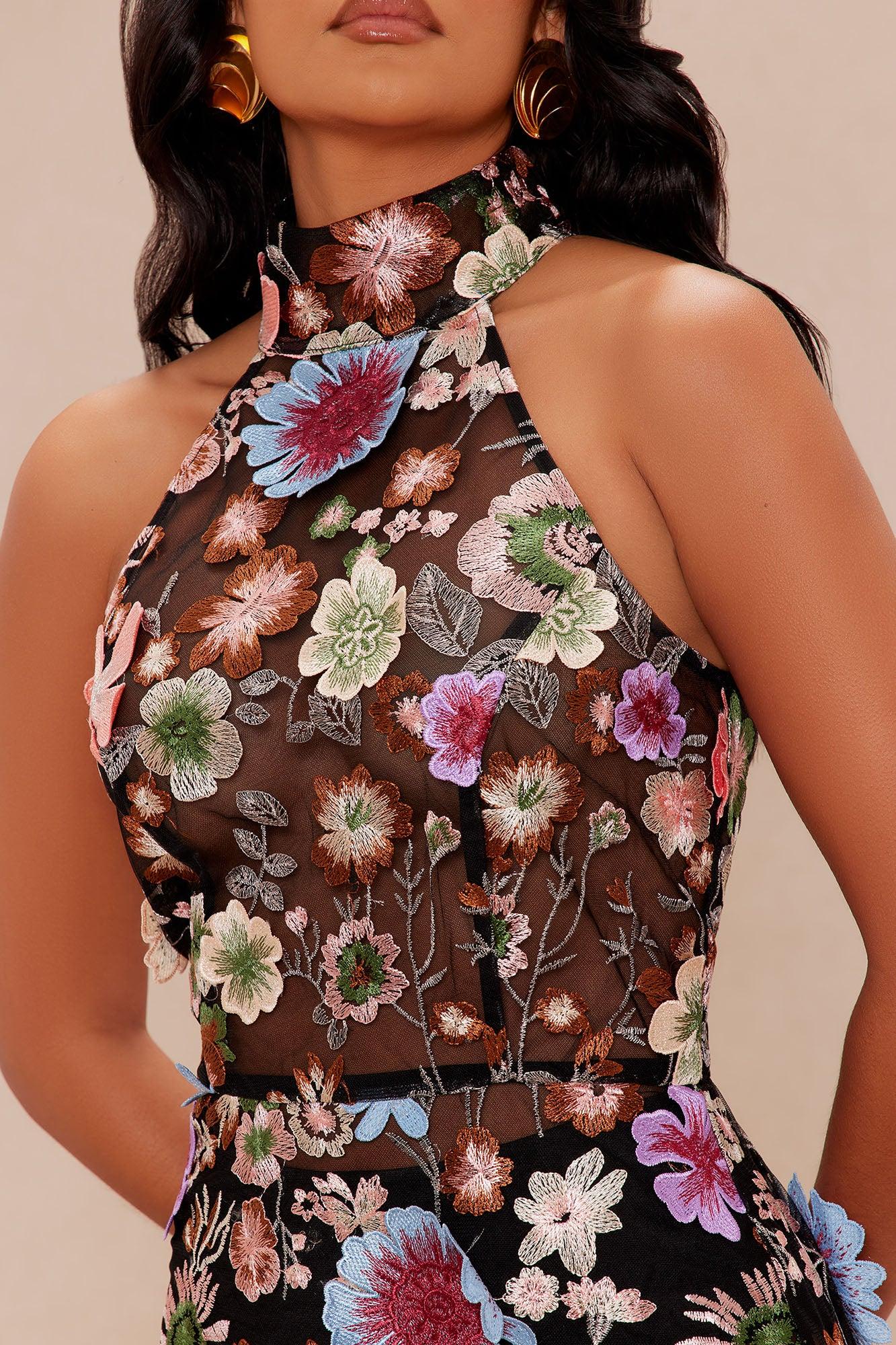 Emory Embroidered Floral Midi Dress - Black/combo Product Image