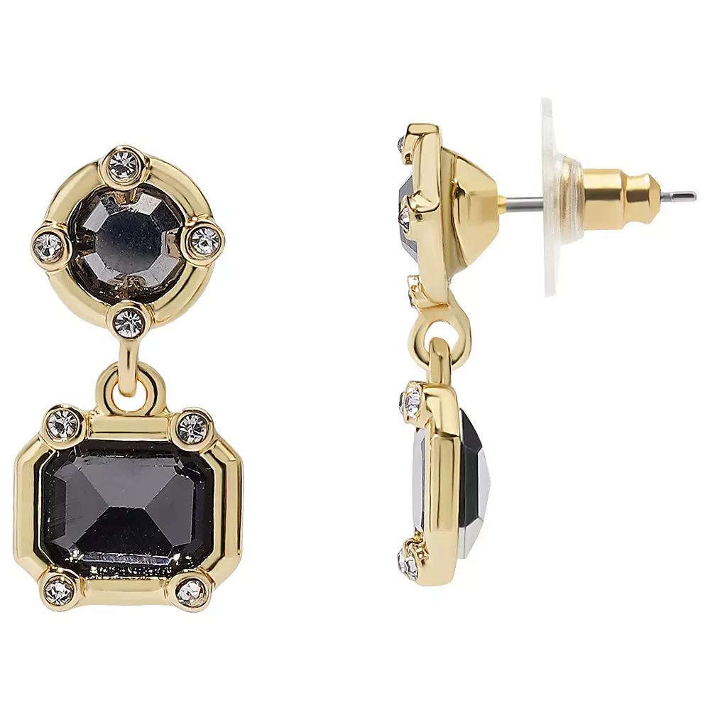 LC Lauren Conrad Gold Tone Crystal Multi-Shape Double Drop Earrings, Women's, Grey Product Image