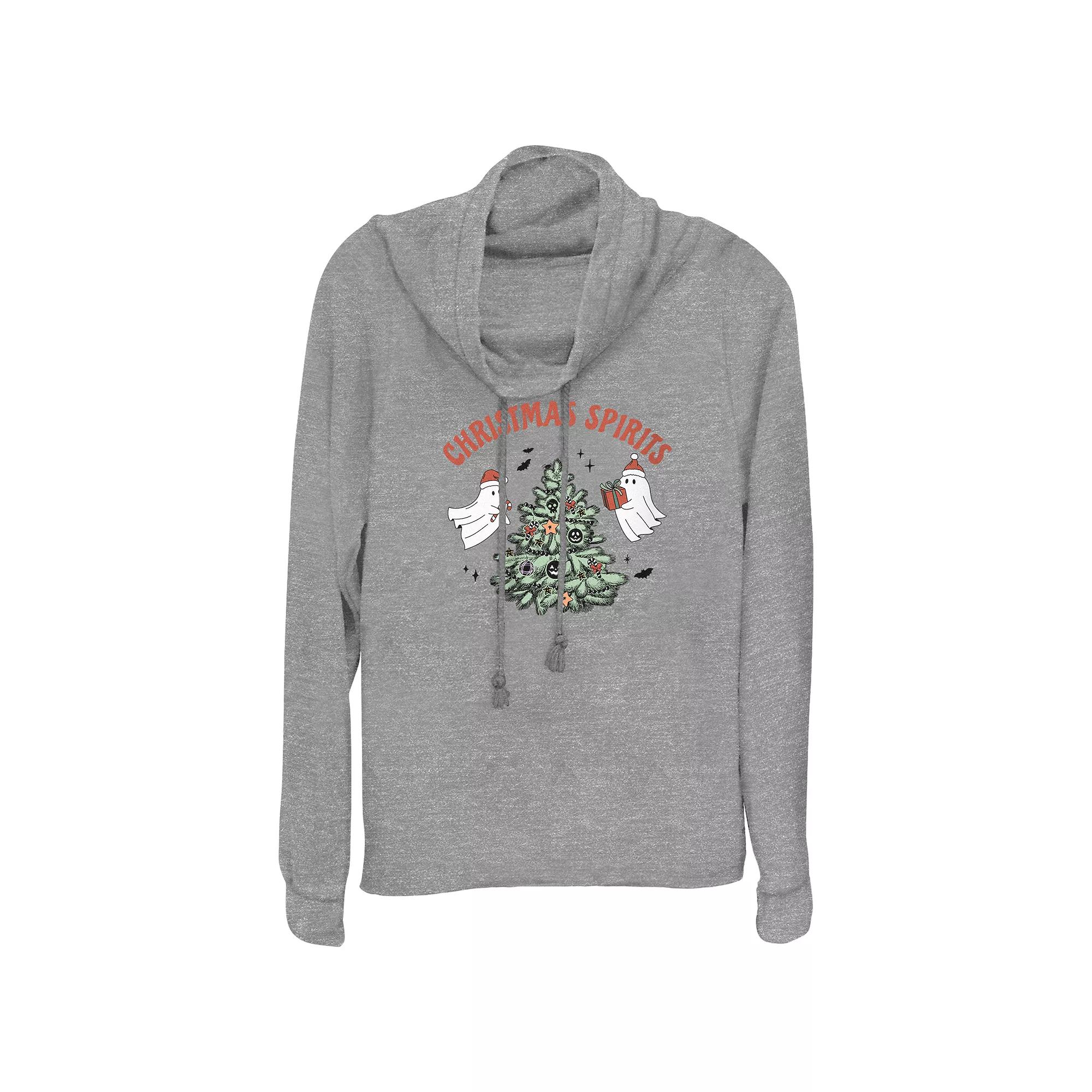Women's Christmas Spirits Cowlneck Graphic Lightweight Long Sleeve, Size: Small, Gray Grey Product Image