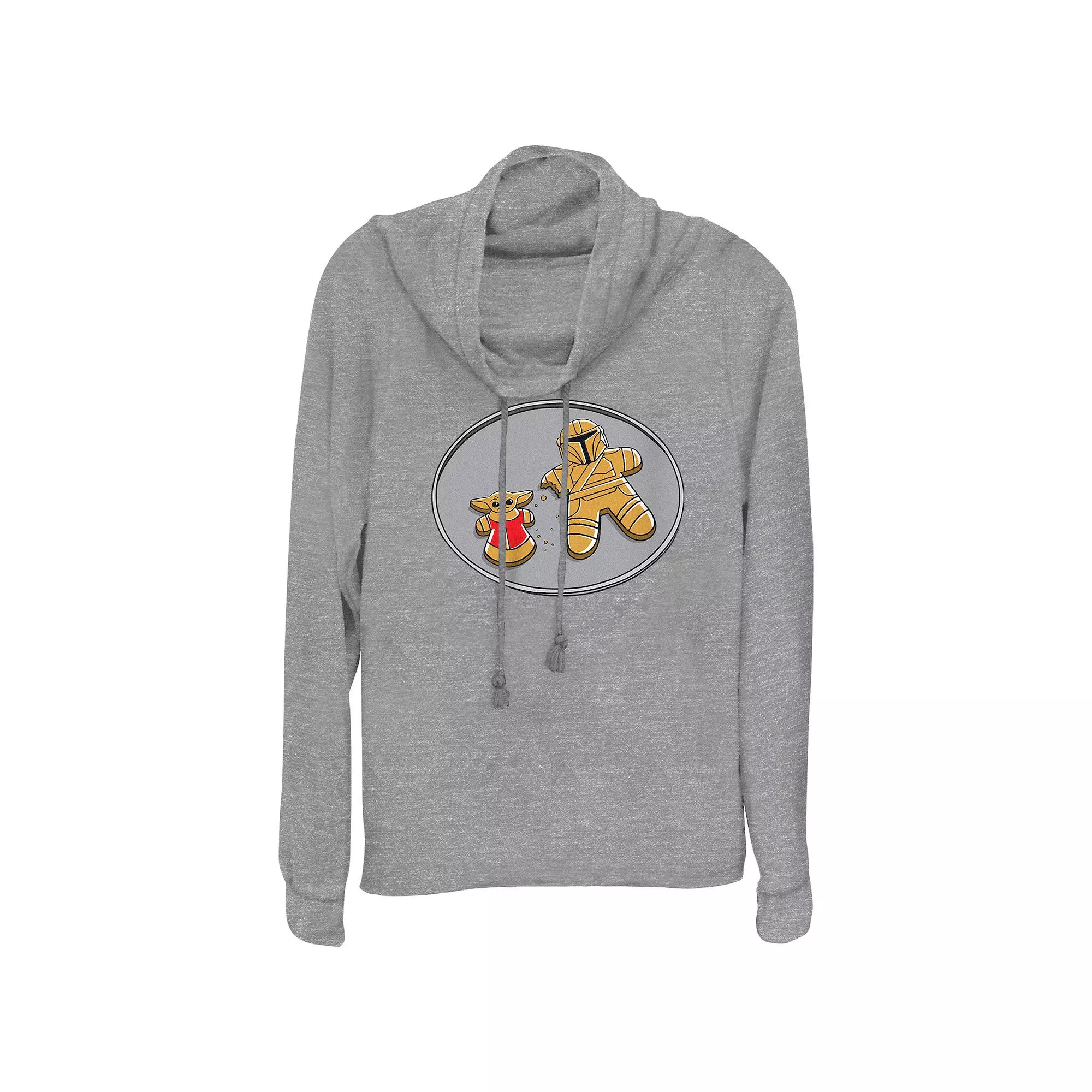 Women's Star Wars The Mandalorian Grogu Gingerbread Cookies Cowlneck Graphic Lightweight Long Sleeve, Size: Small, Gray Grey Product Image