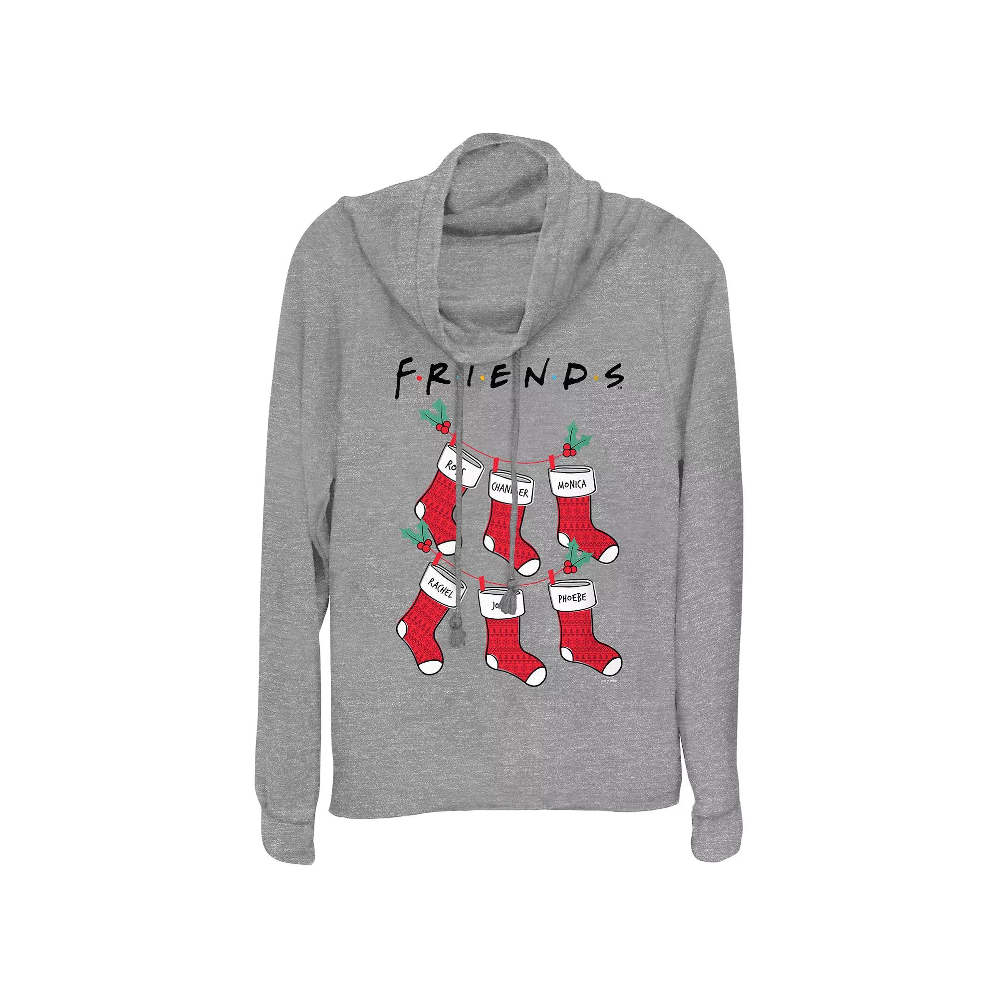 Women's Friends Christmas Stockings Cowlneck Graphic Lightweight Long Sleeve,  Product Image