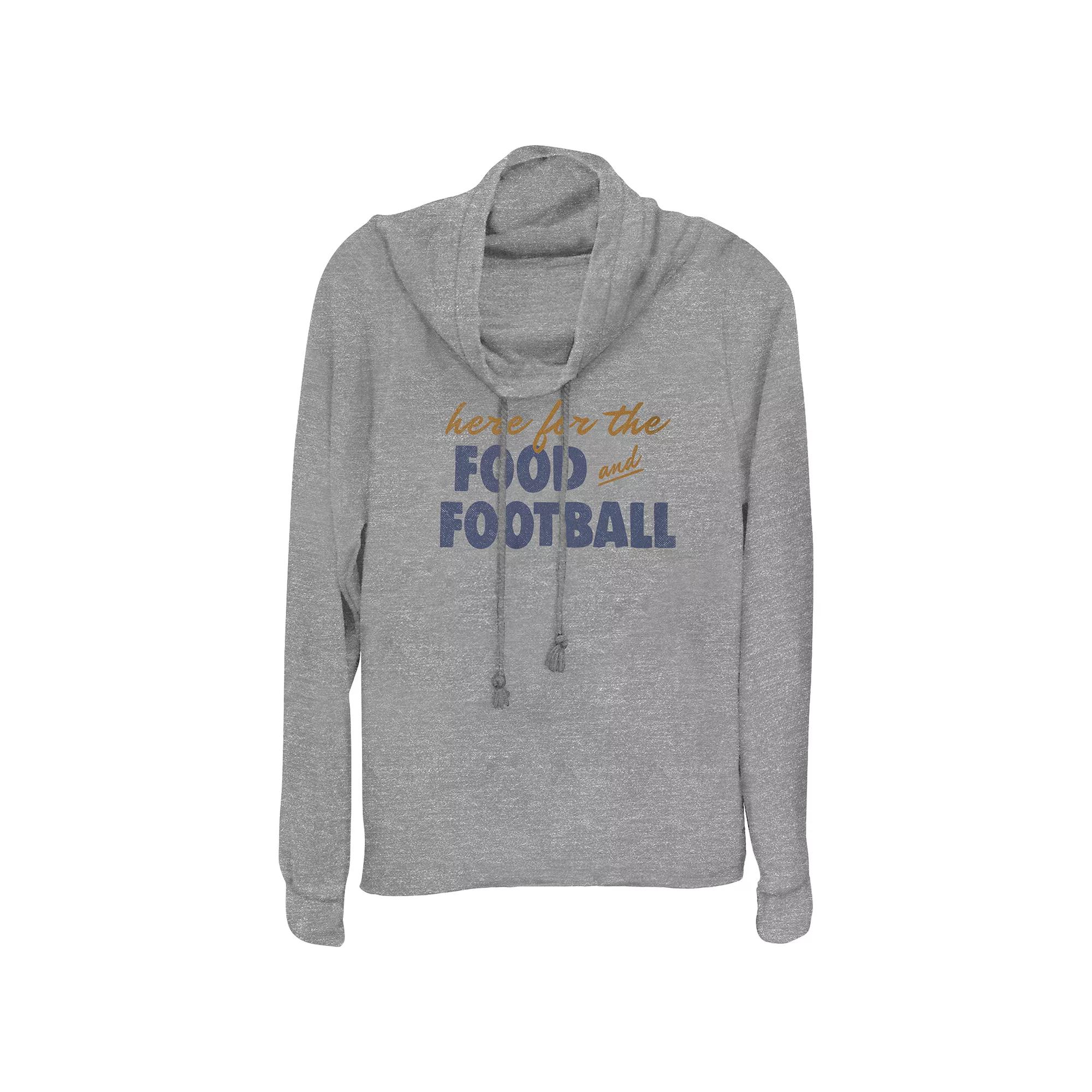 Women's Here For The Food And Football Cowlneck Graphic Lightweight Long Sleeve,  Product Image