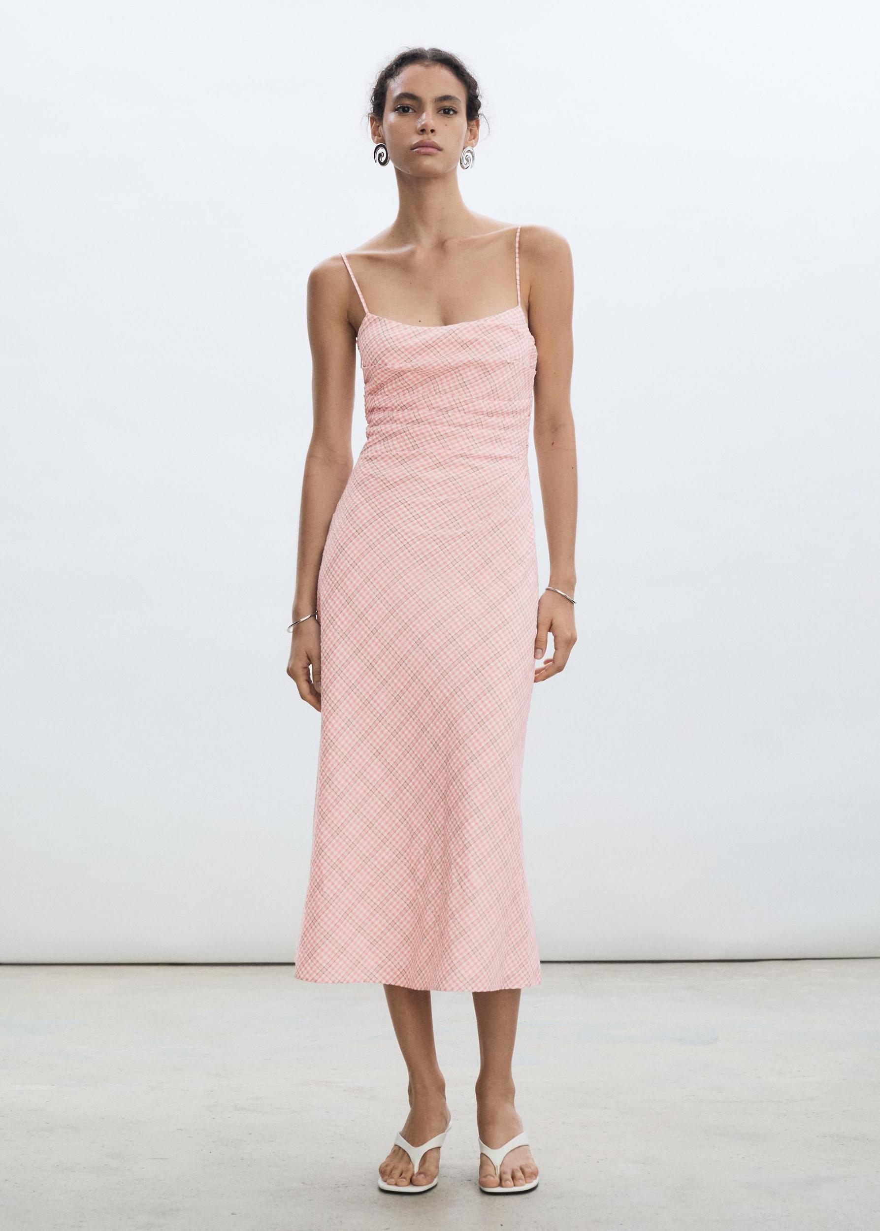 Check-print midi-dress - Women | MANGO USA Product Image