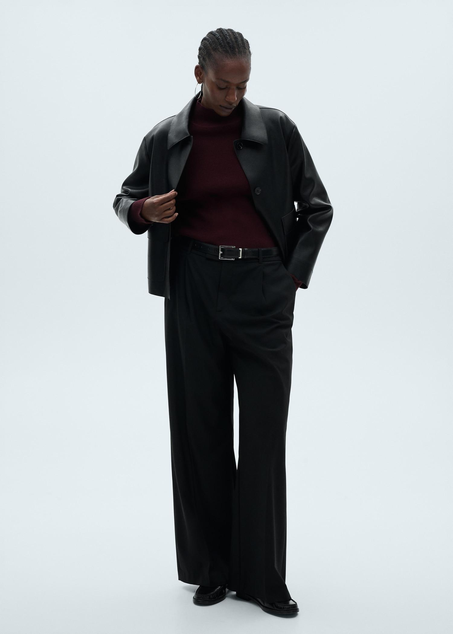 Leather-effect jacket with pockets - Women | MANGO USA Product Image