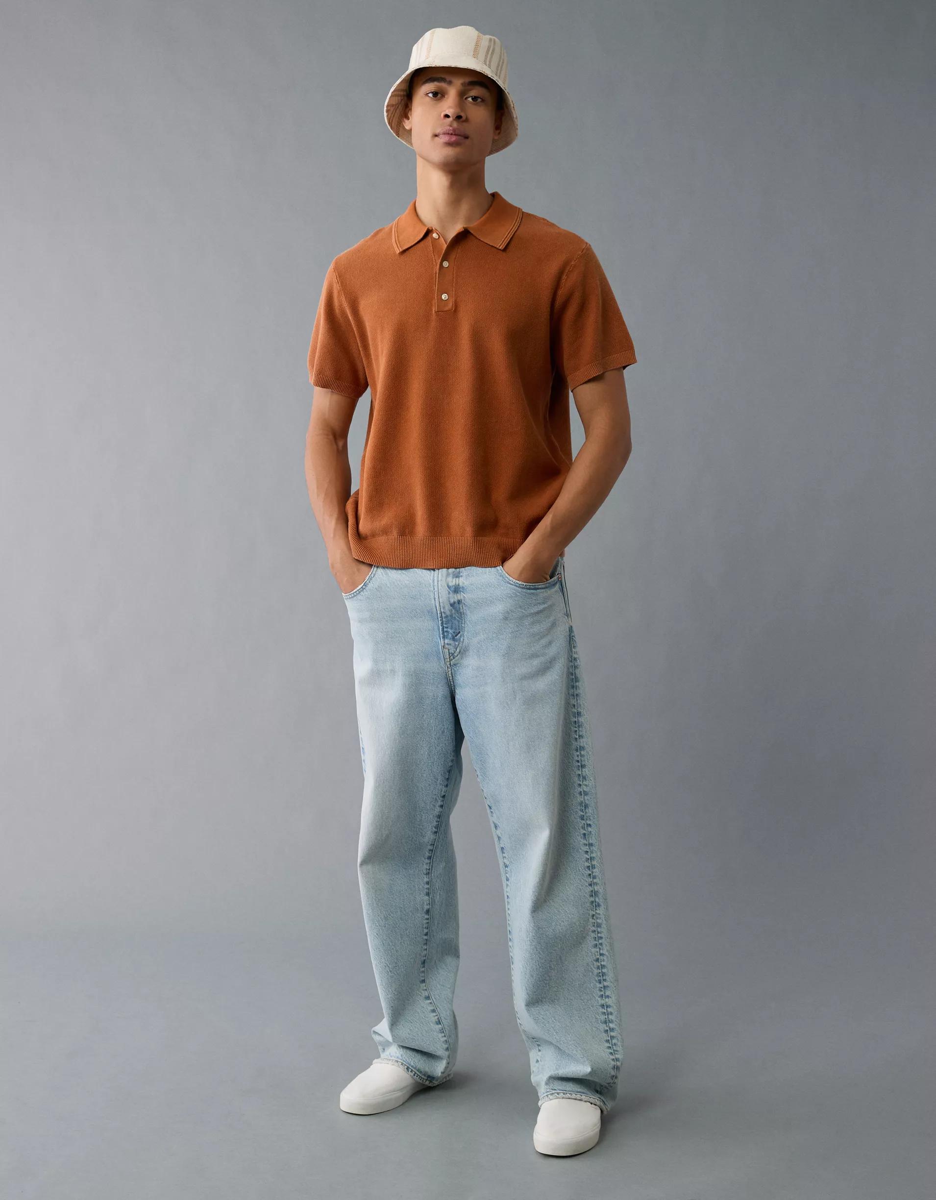 AE Weekend Washed Sweater Polo Shirt Product Image