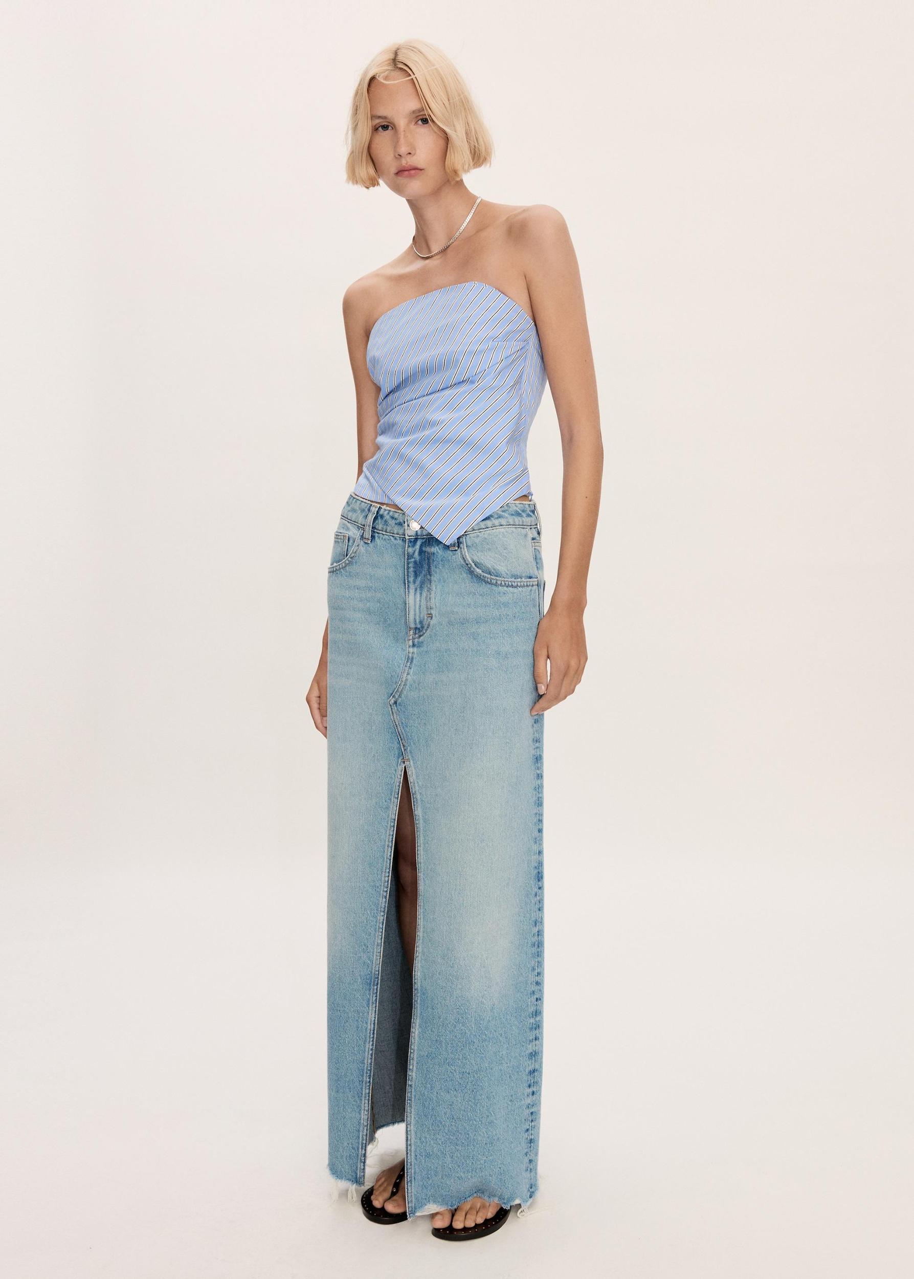 Denim skirt with frayed hem - Women | MANGO USA Product Image