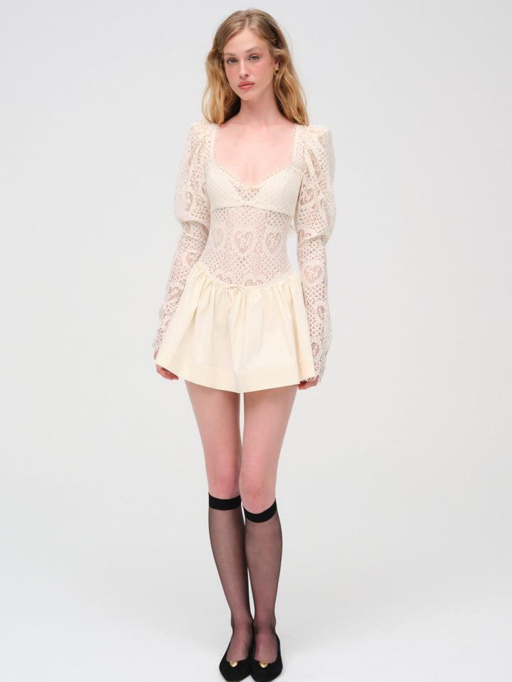 Doily Lace Mini Dress — Cream Product Image