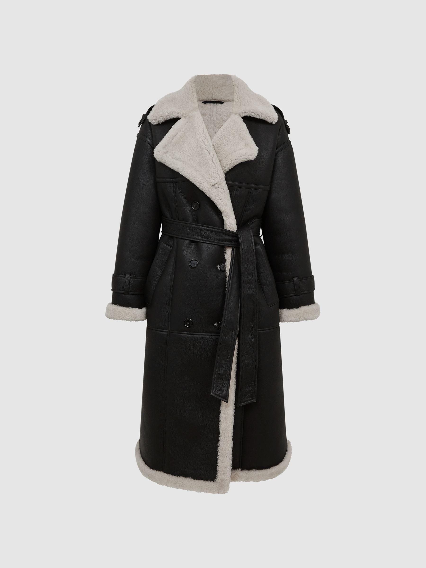 Shearling Trench Coat in Black Product Image