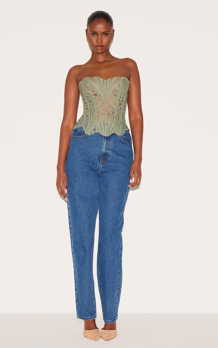 Sage Textured Sheer Floral Lace Corset Product Image