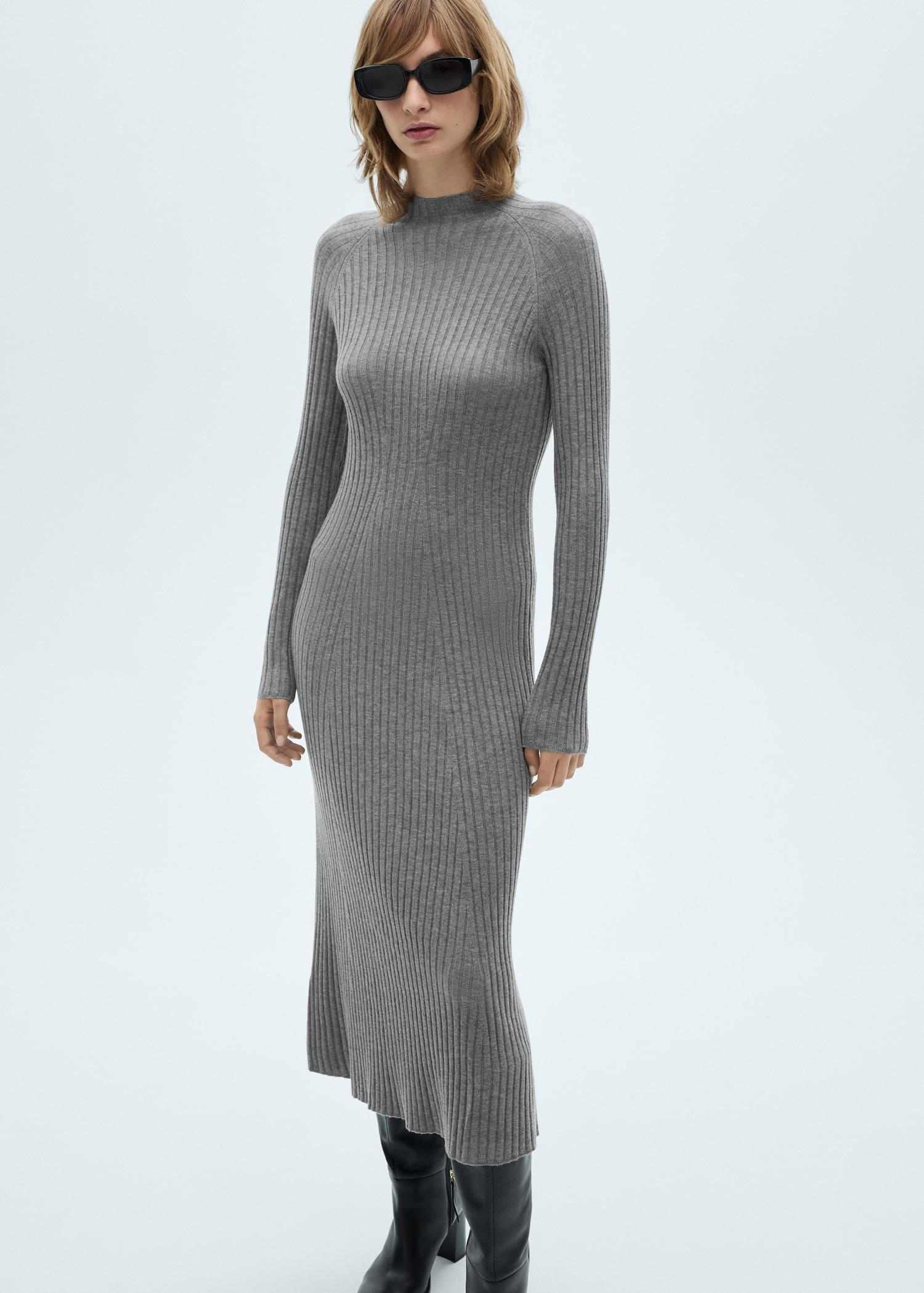 Flared knit dress with perkins collar - Women | MANGO USA Product Image