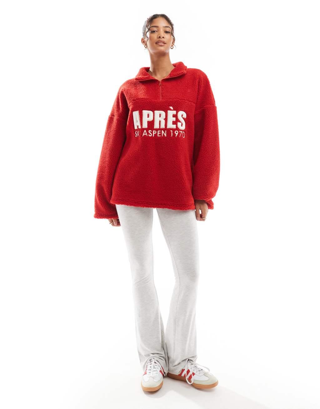 ASOS DESIGN apres ski borg graphic sweatshirt in red Product Image