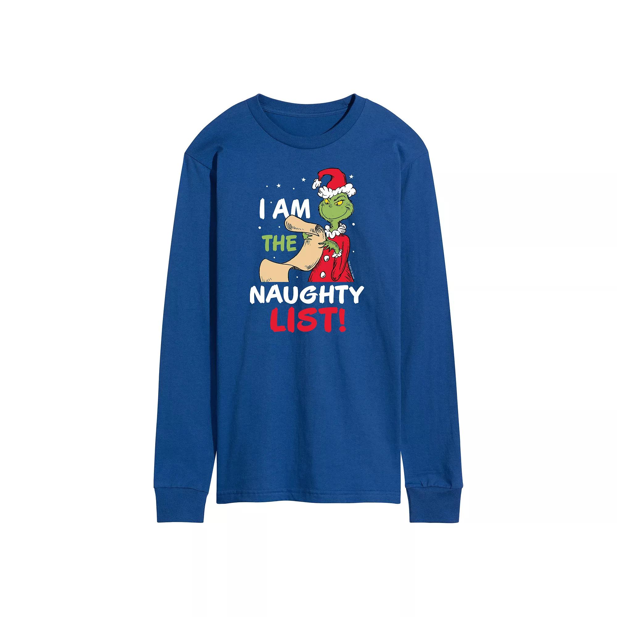 Men's Dr. Seuss Grinch I Am The Naughty List Long Sleeve Tee,  Product Image