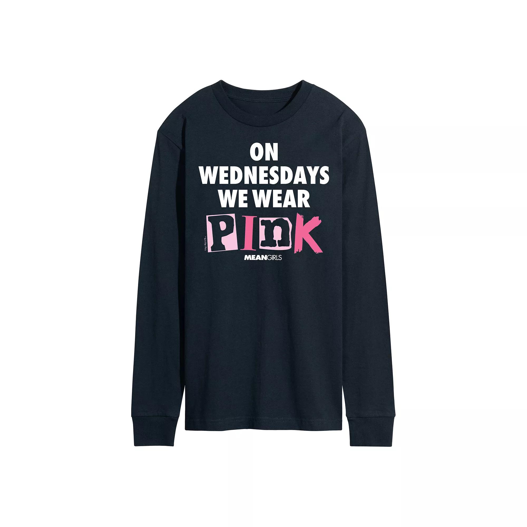 Men's Mean Girls Wednesdays We Wear Pink Long Sleeve Graphic Tee,  Product Image
