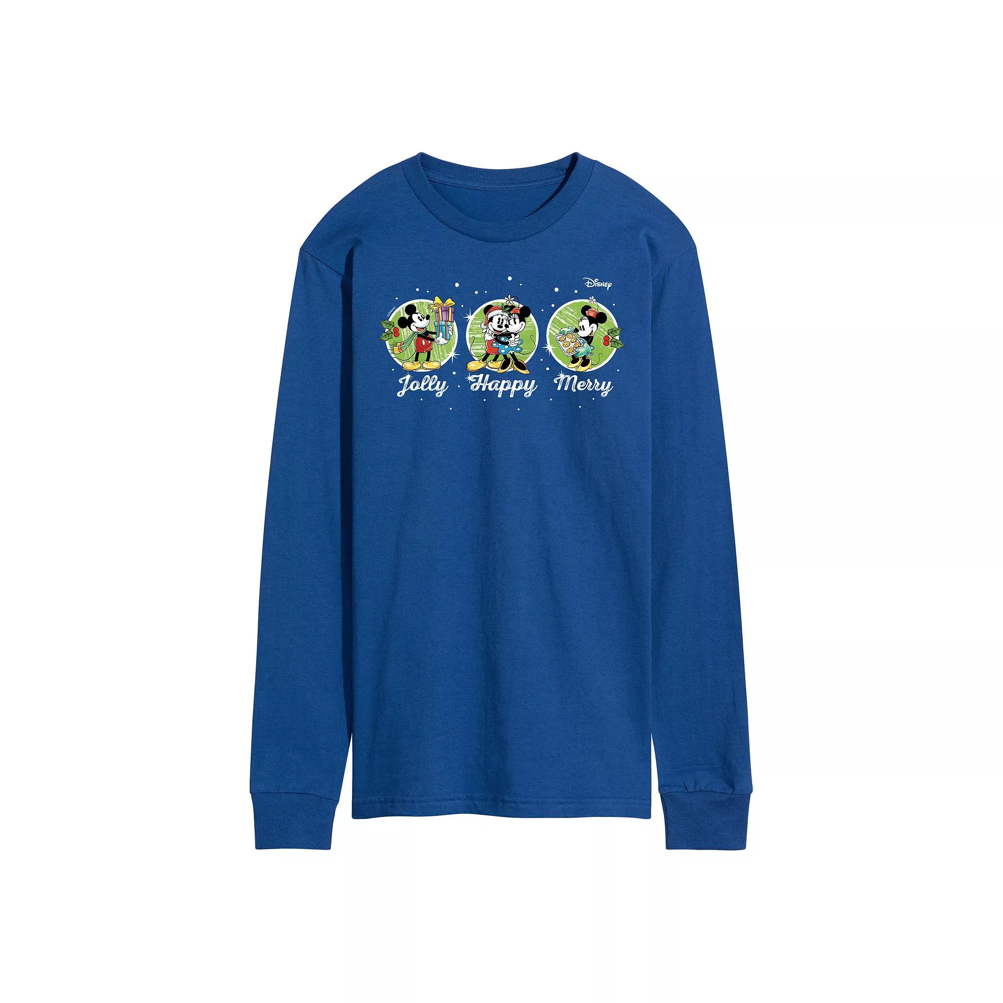Disney's Mickey & Minnie Mouse Men's Jolly Happy Merry Long Sleeve Graphic Tee,  Product Image