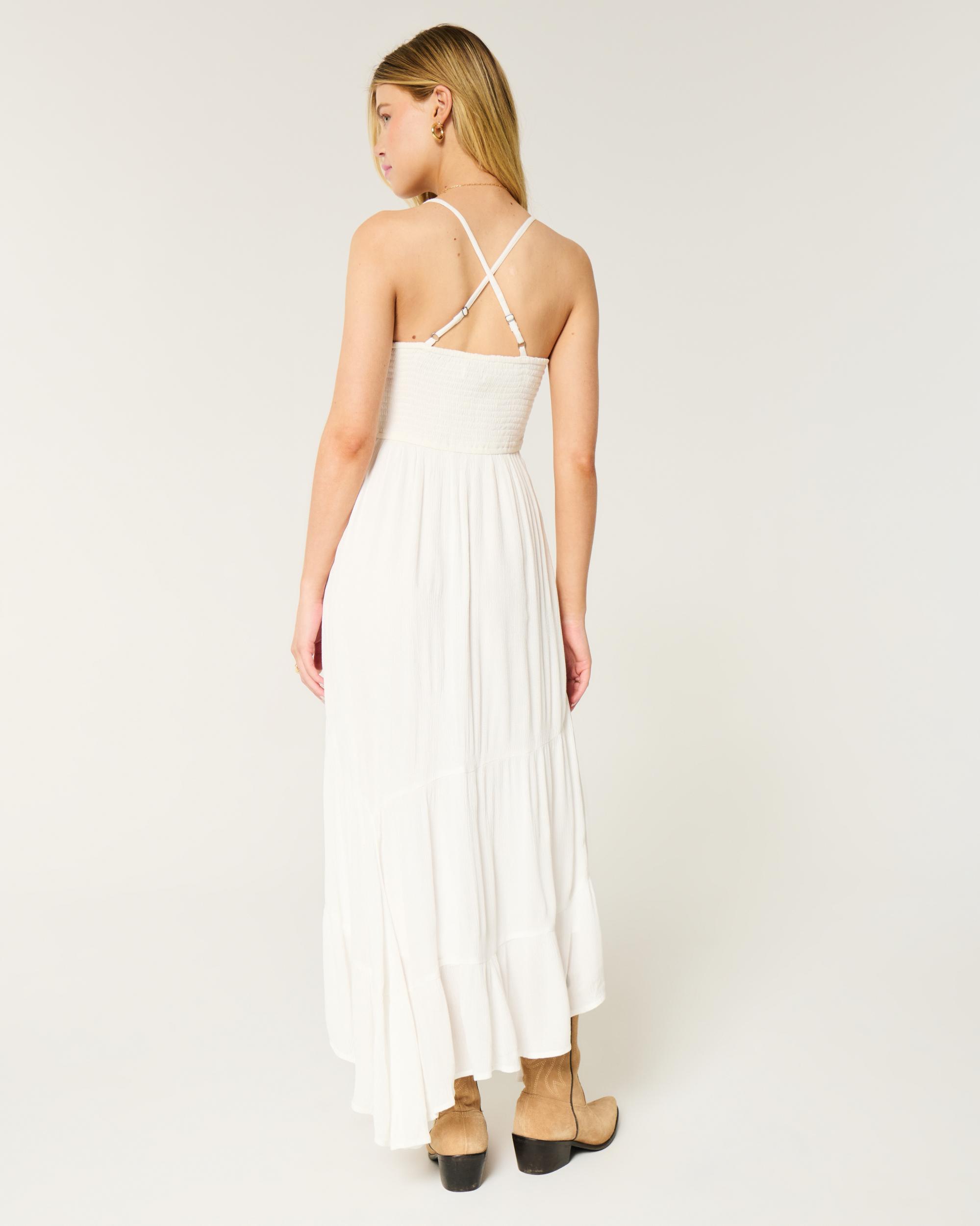 Mixed Fabric Crochet-Style Maxi Dress Product Image