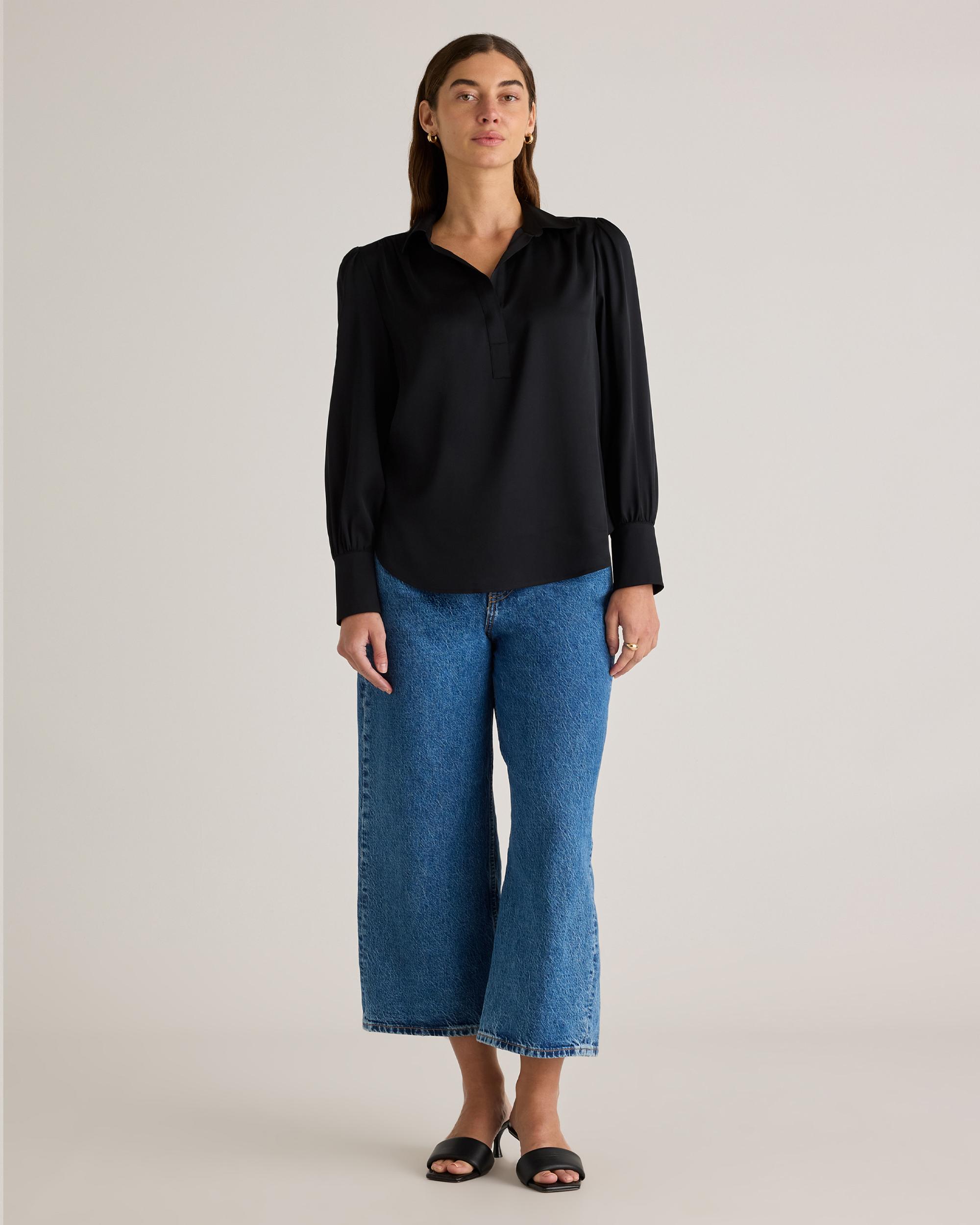 Quince | Women's Washable Stretch Silk Split Neck Blouse Mulberry Silk Product Image