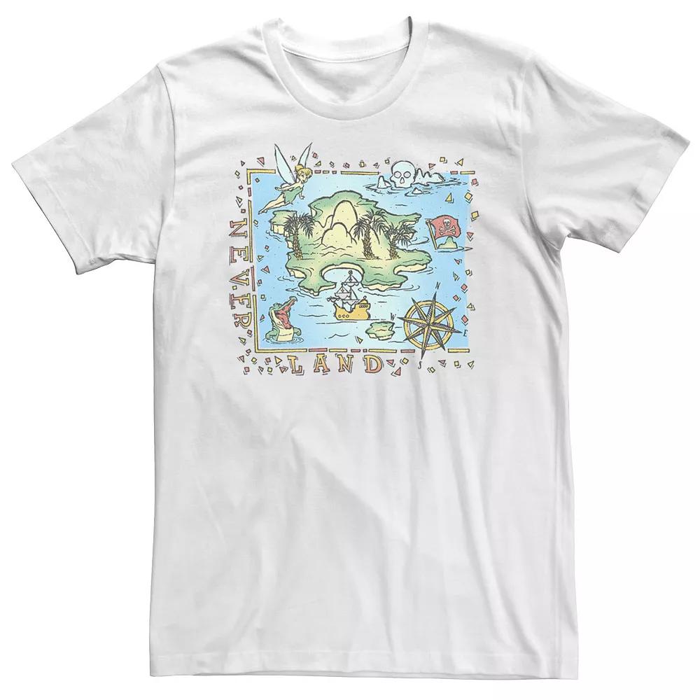 Big & Tall Disney Peter Pan Never Land Map Vintage Poster Tee, Men's, Size: 4XL Tall, White Product Image