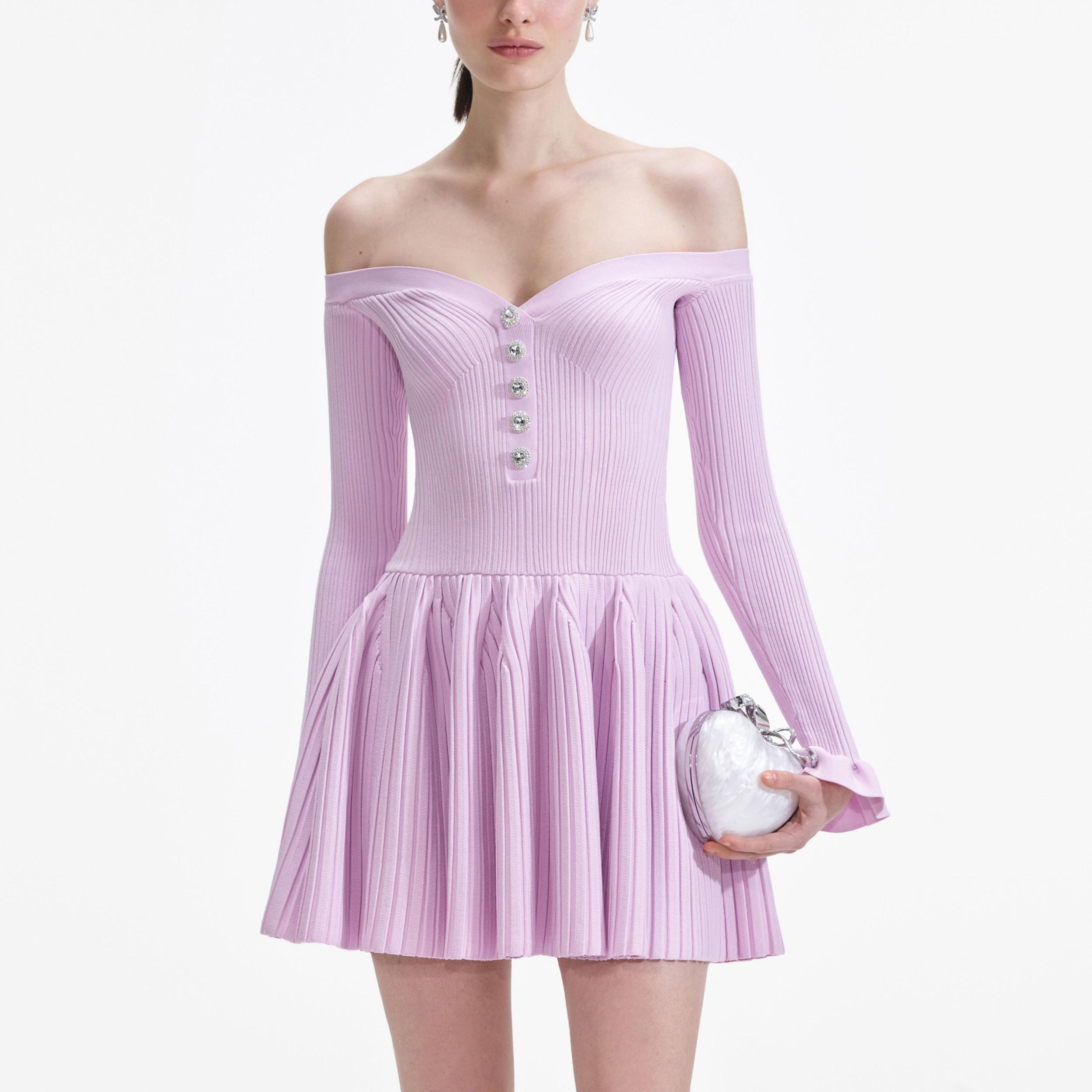 Pink Ribbed Knit Mini Dress Product Image