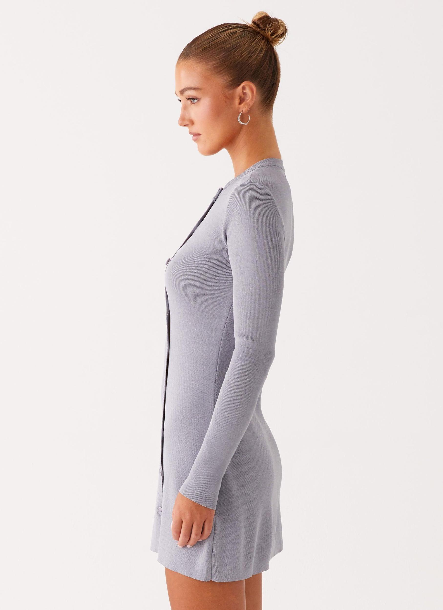 Not One Time Long Sleeve Knit Mini Dress - Grey Product Image