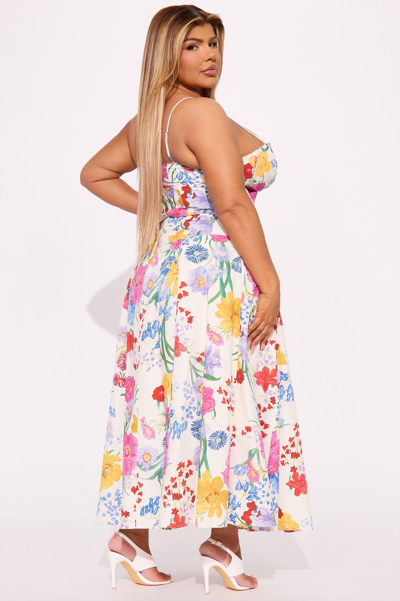 In Full Bloom Midi Skirt Set - Cream/combo Product Image