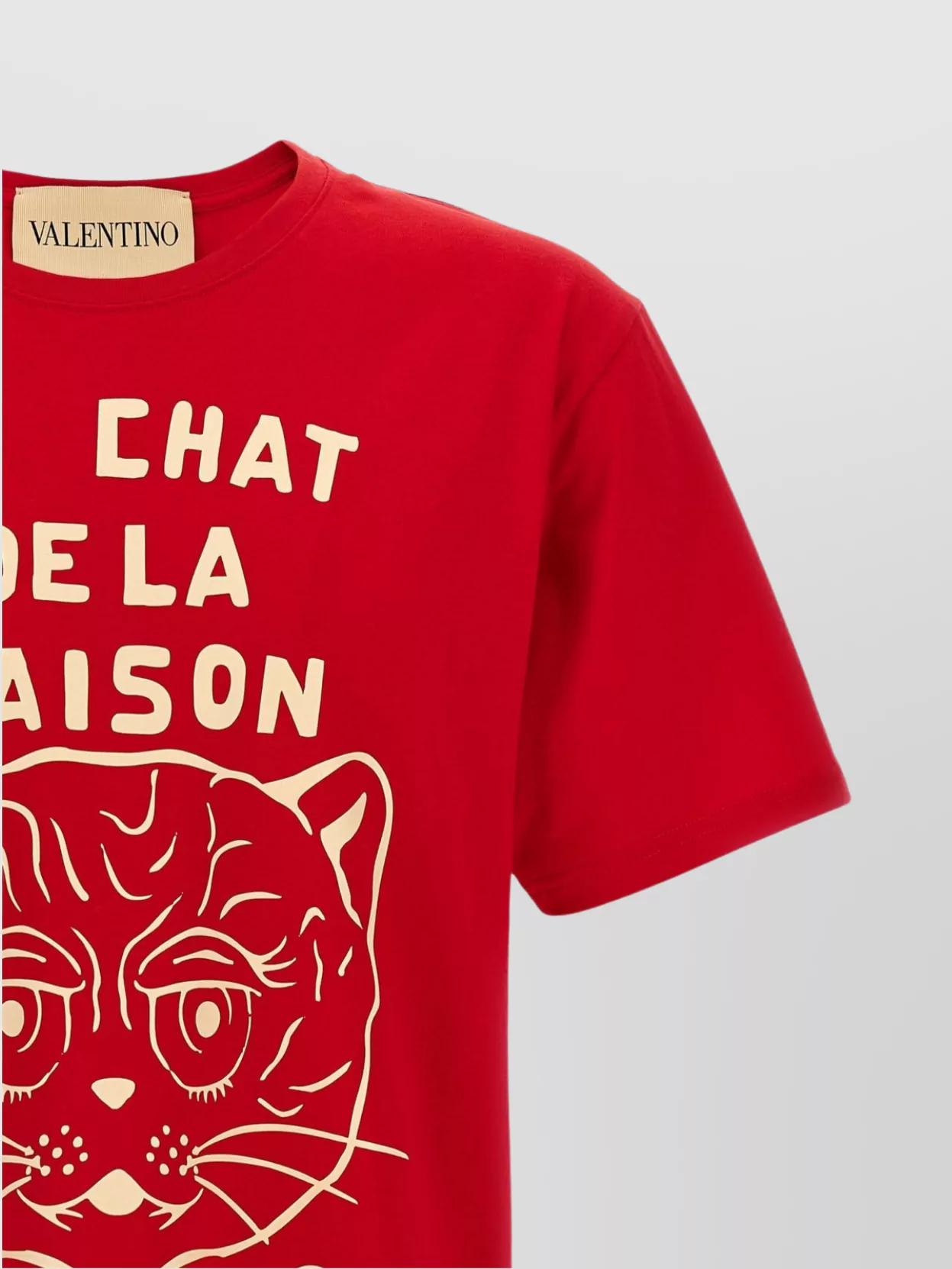 VALENTINO Graphic Print House Cat Crew Neck T-shirt In Red Product Image