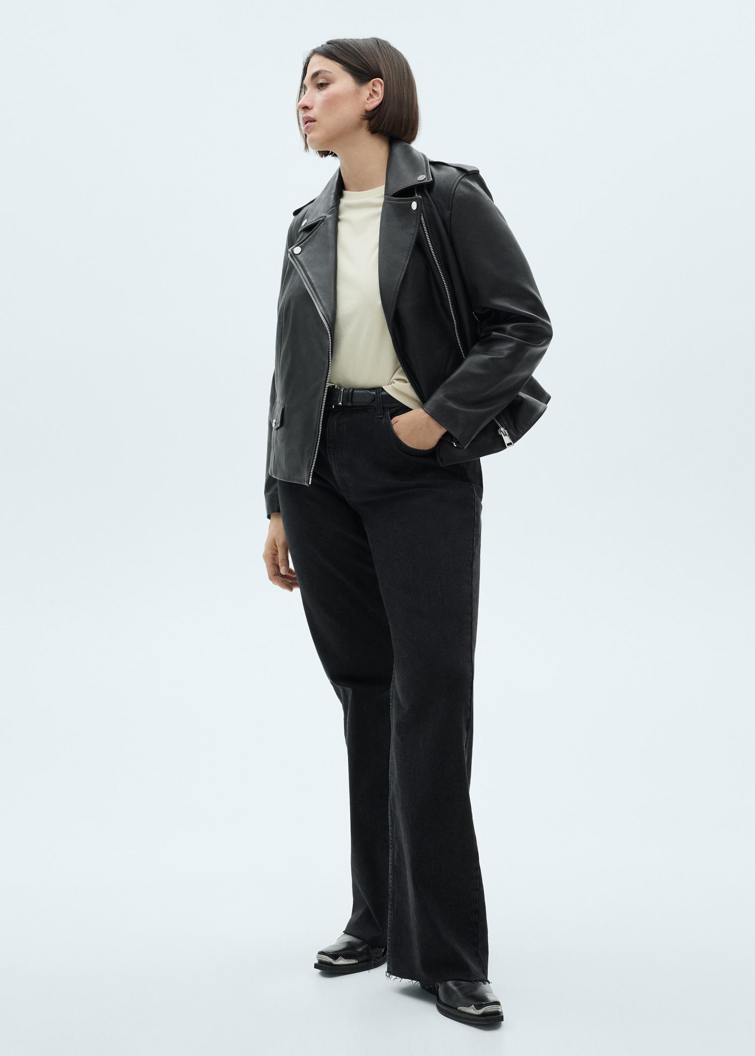 Leather biker jacket - Women | MANGO USA Product Image