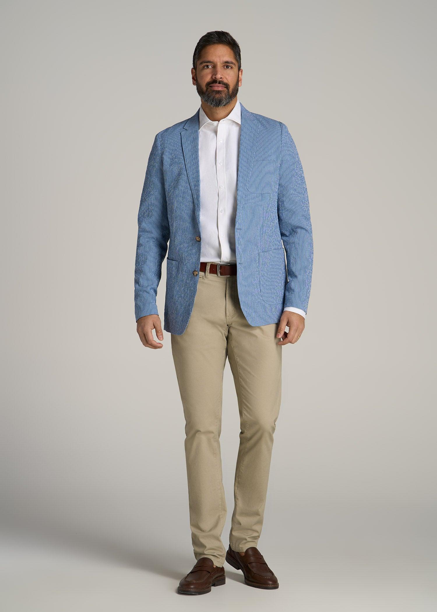 Stretch Seersucker Blazer for Tall Men in Tonal Blue Stripe Male Product Image
