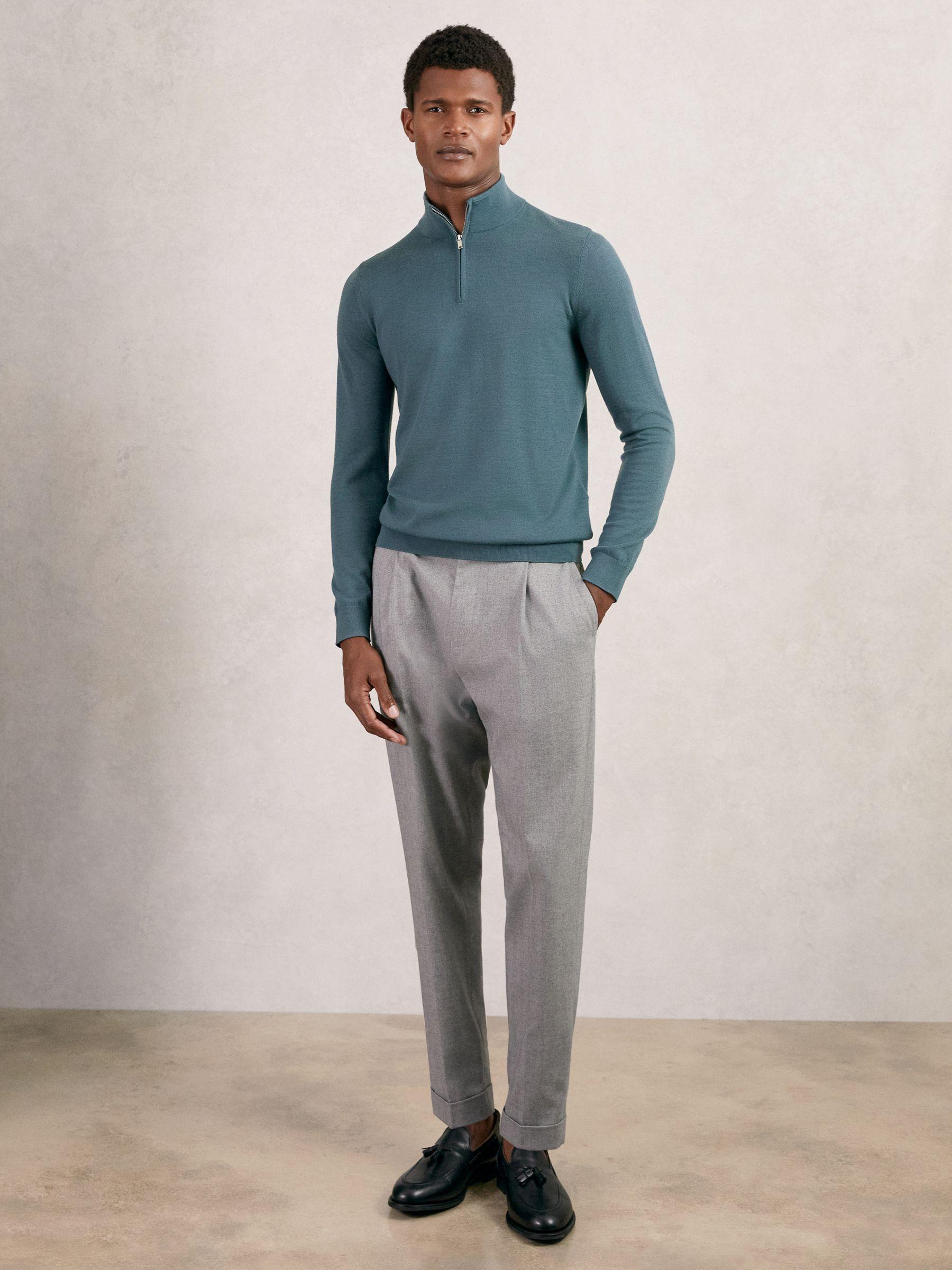 Merino Wool Half Zip Jumper in Orion Blue Product Image